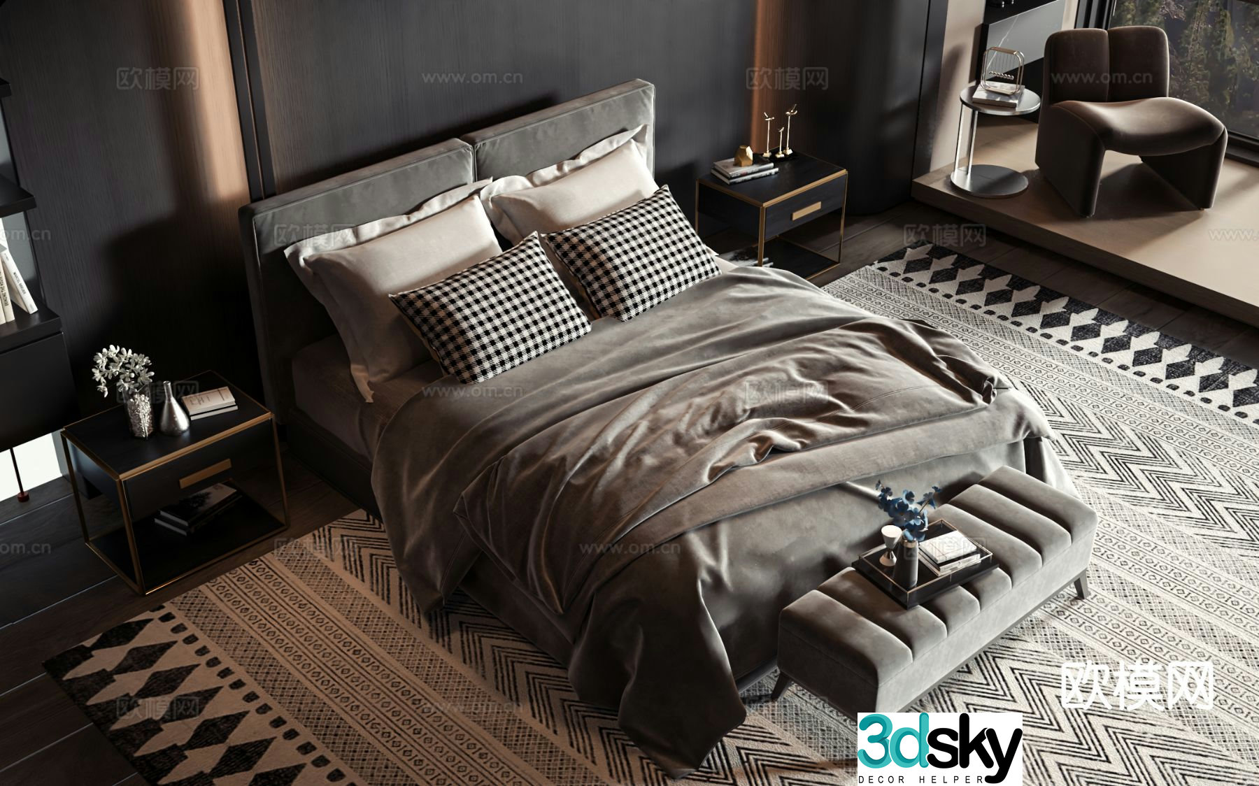 Modern double bed 3d model