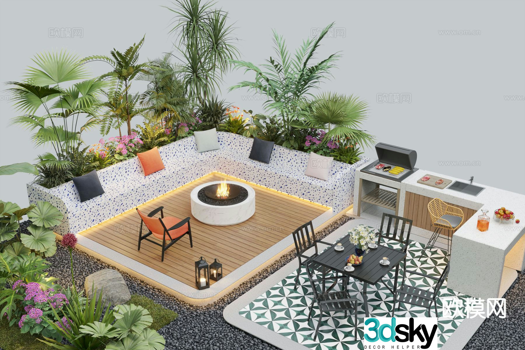 Outdoor sofa booth sofa 3d model