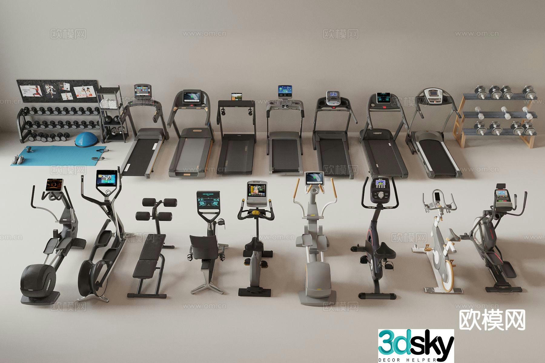 Fitness equipment treadmill spinning 3d model