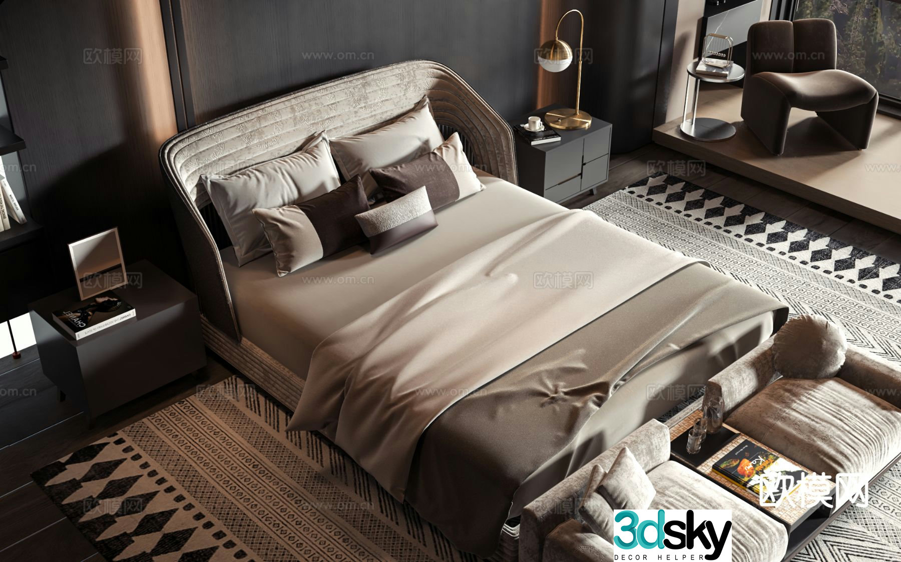 Modern double bed 3d model