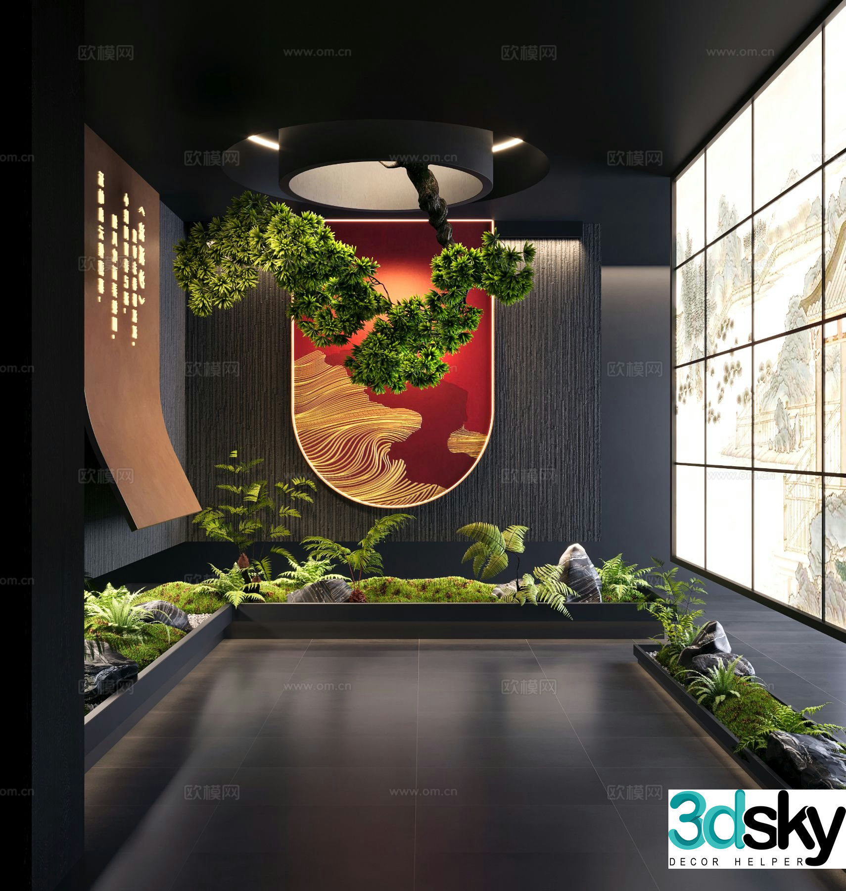New Chinese style interior landscaping suspended welcoming pine 3D model