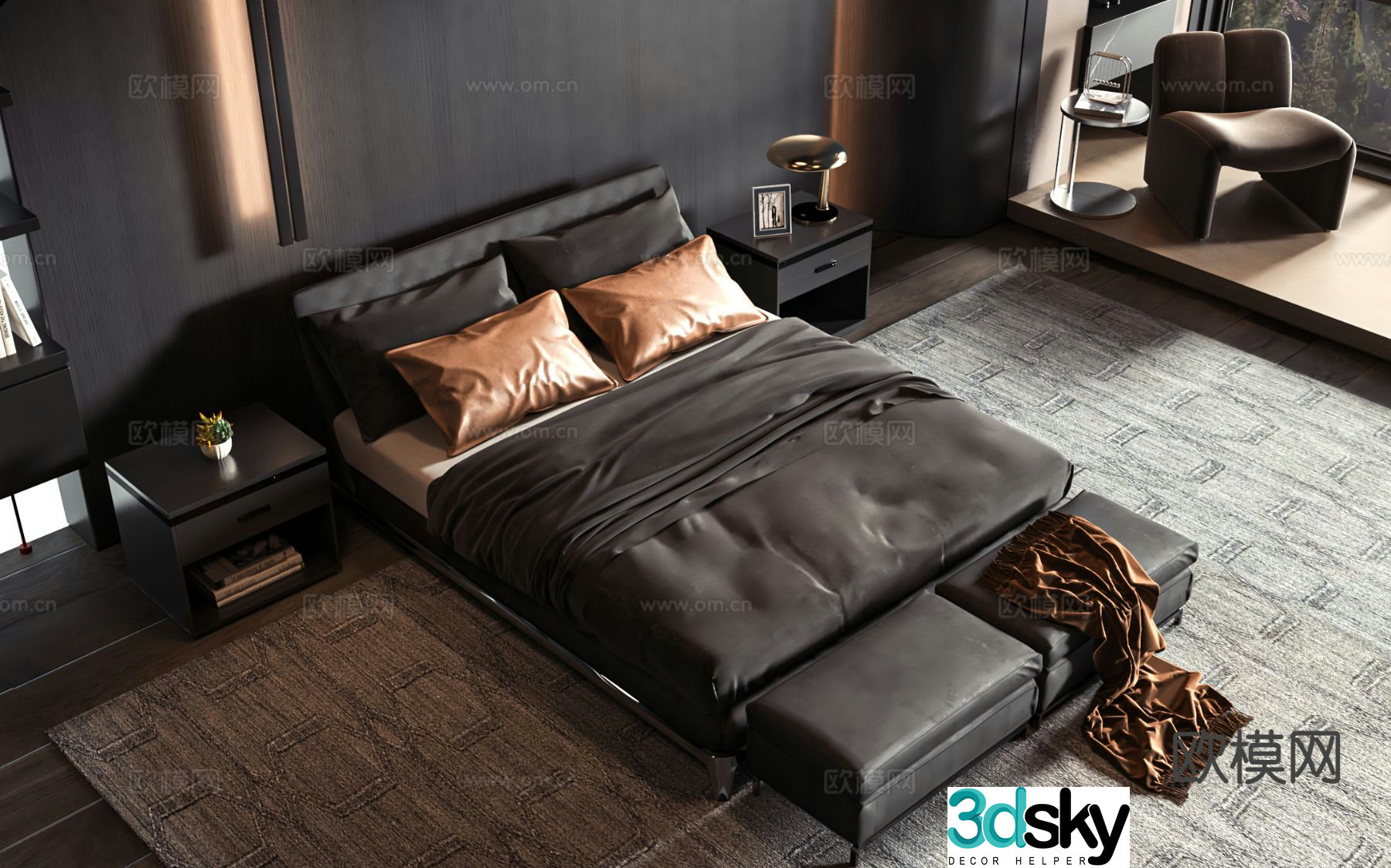Modern double bed 3d model