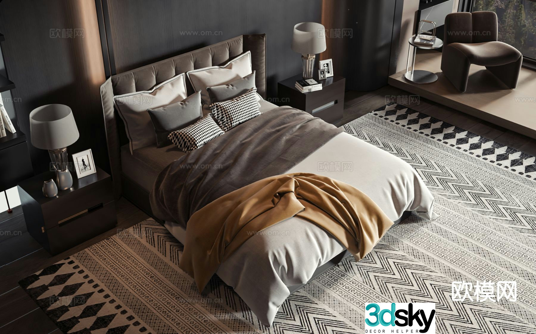 Modern double bed 3d model