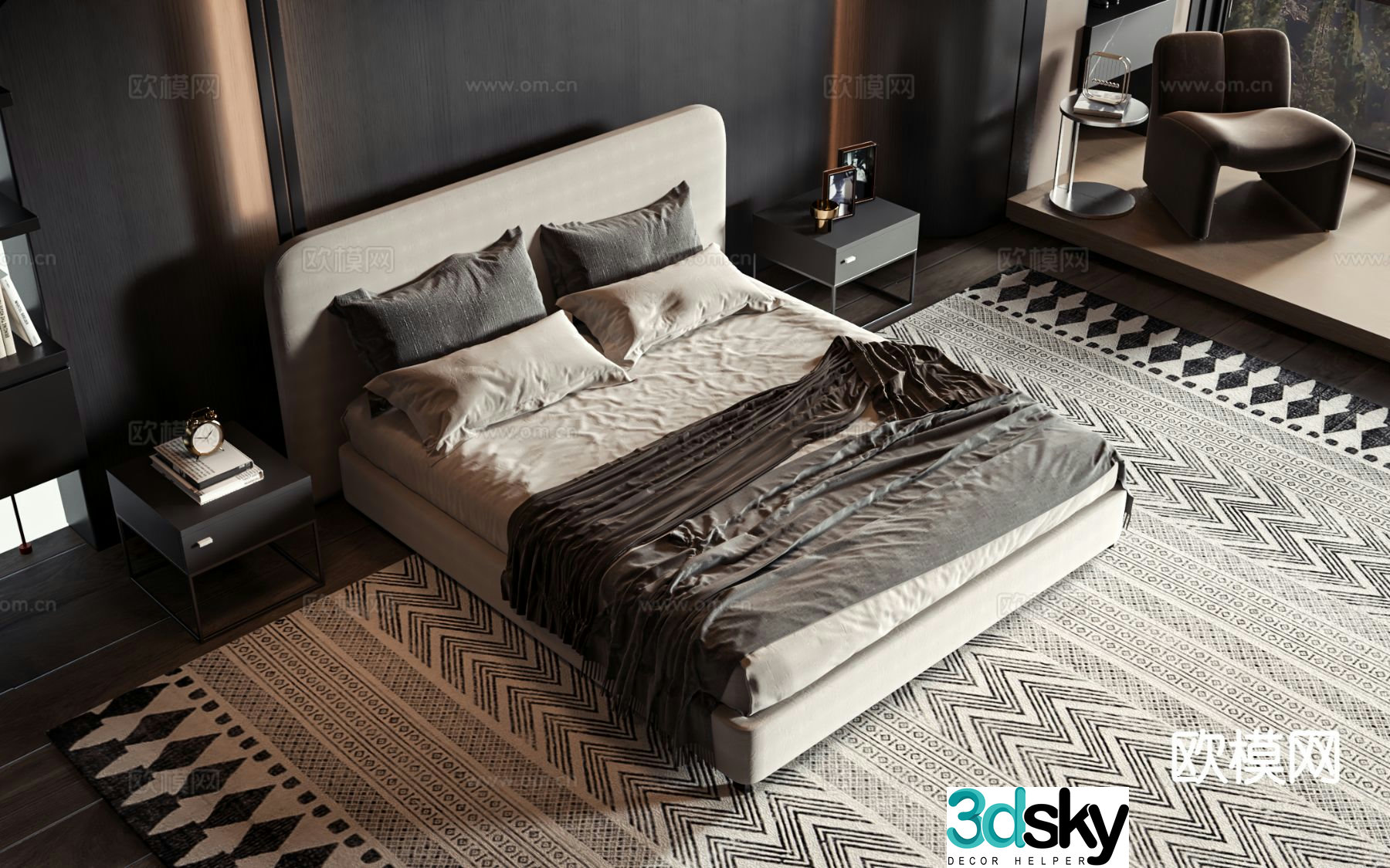 Modern double bed 3d model