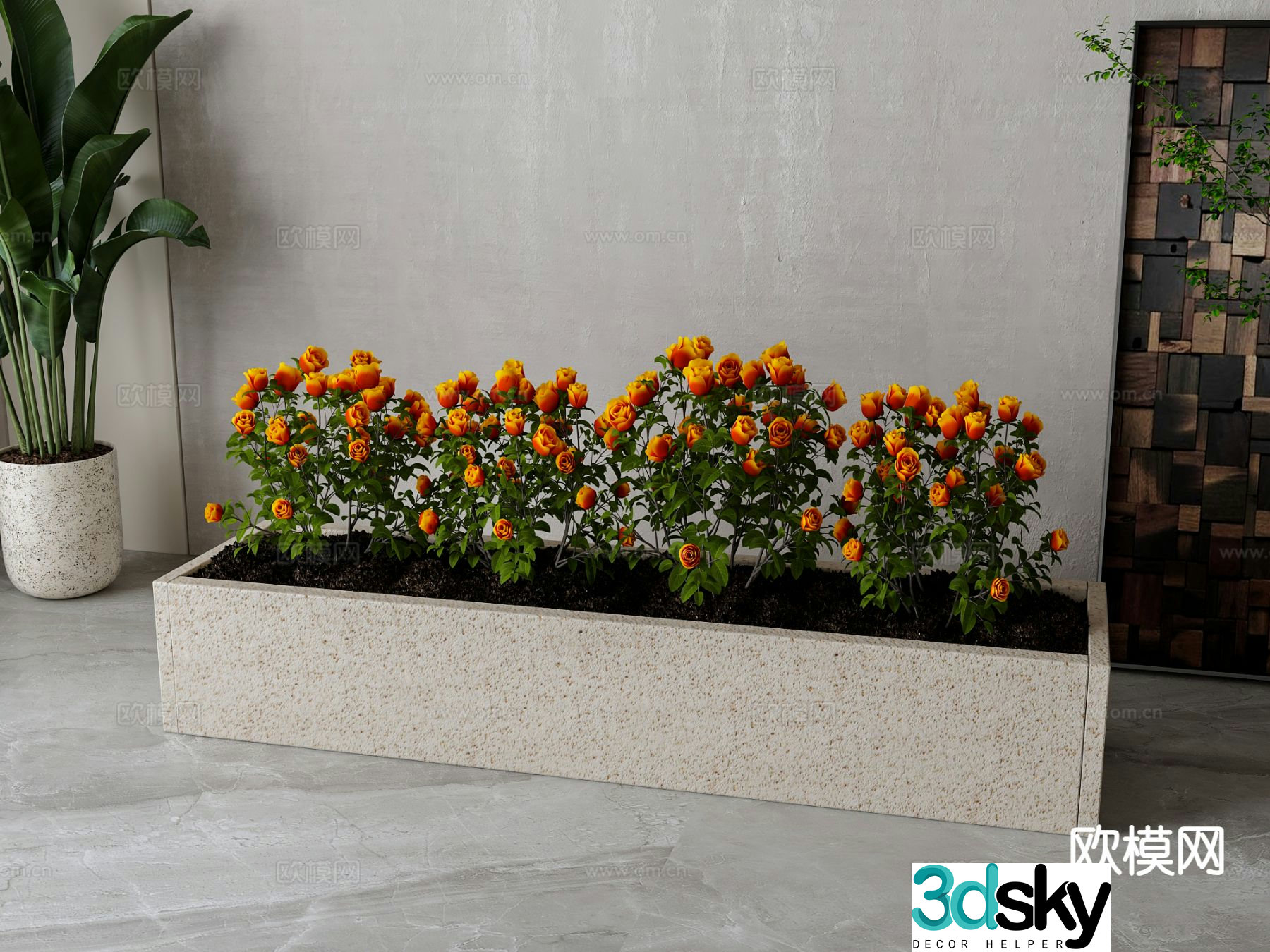 rose flower bed flower trough 3d model