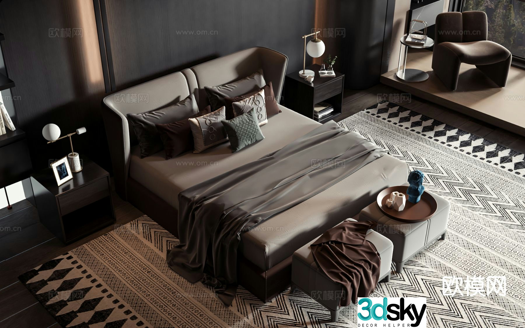 Modern double bed 3d model