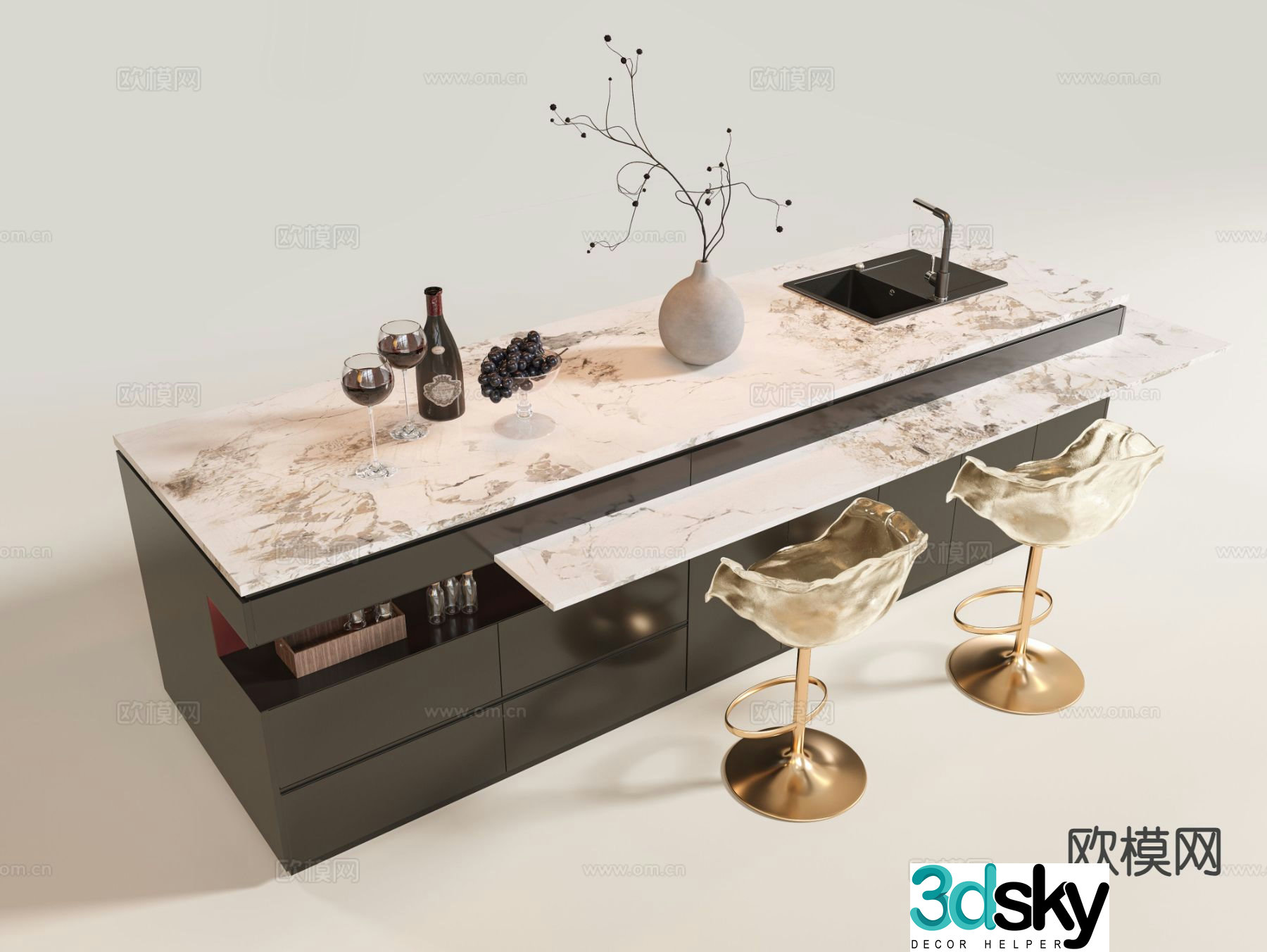 Bar and restaurant island 3D model