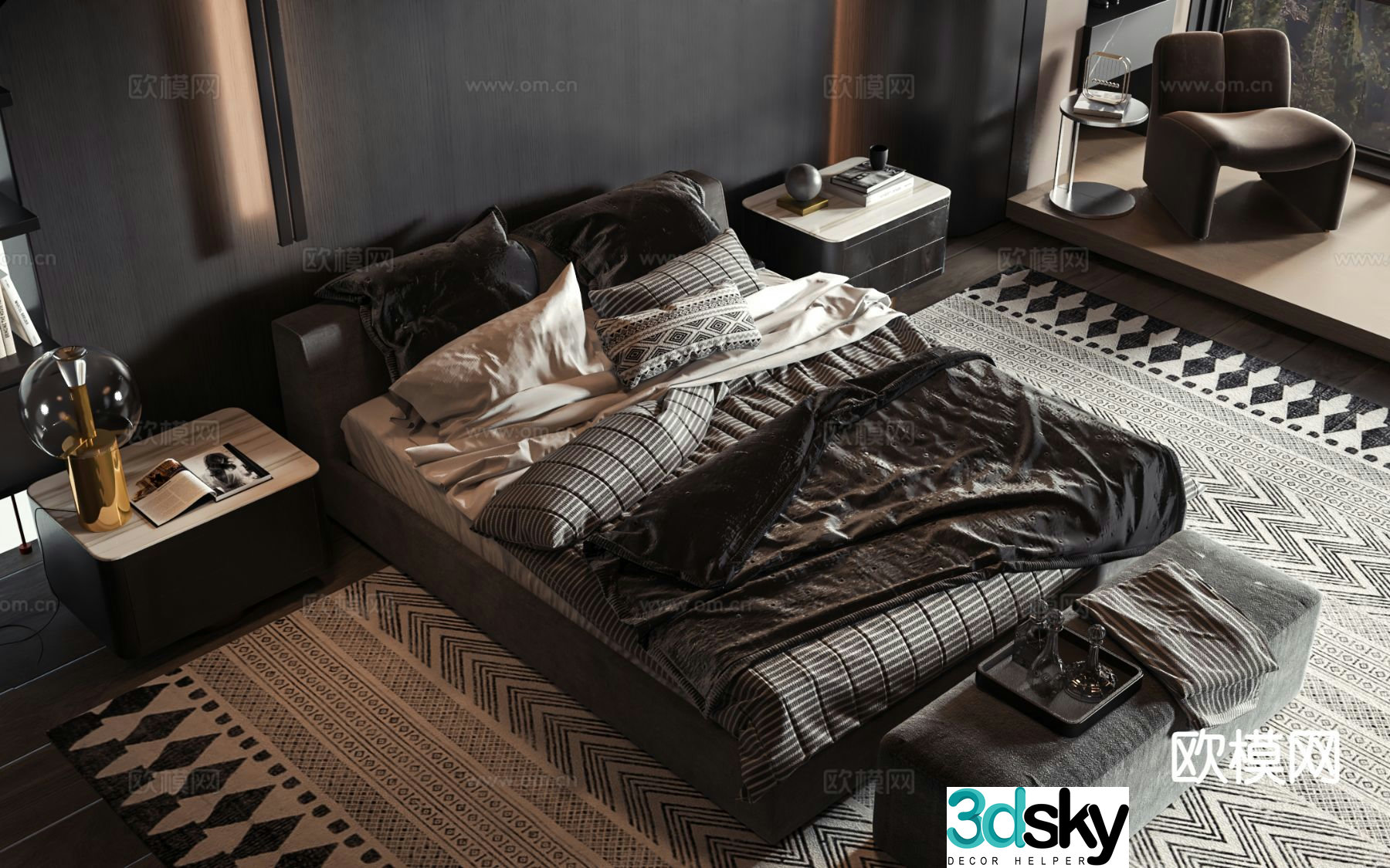 Modern double bed 3d model