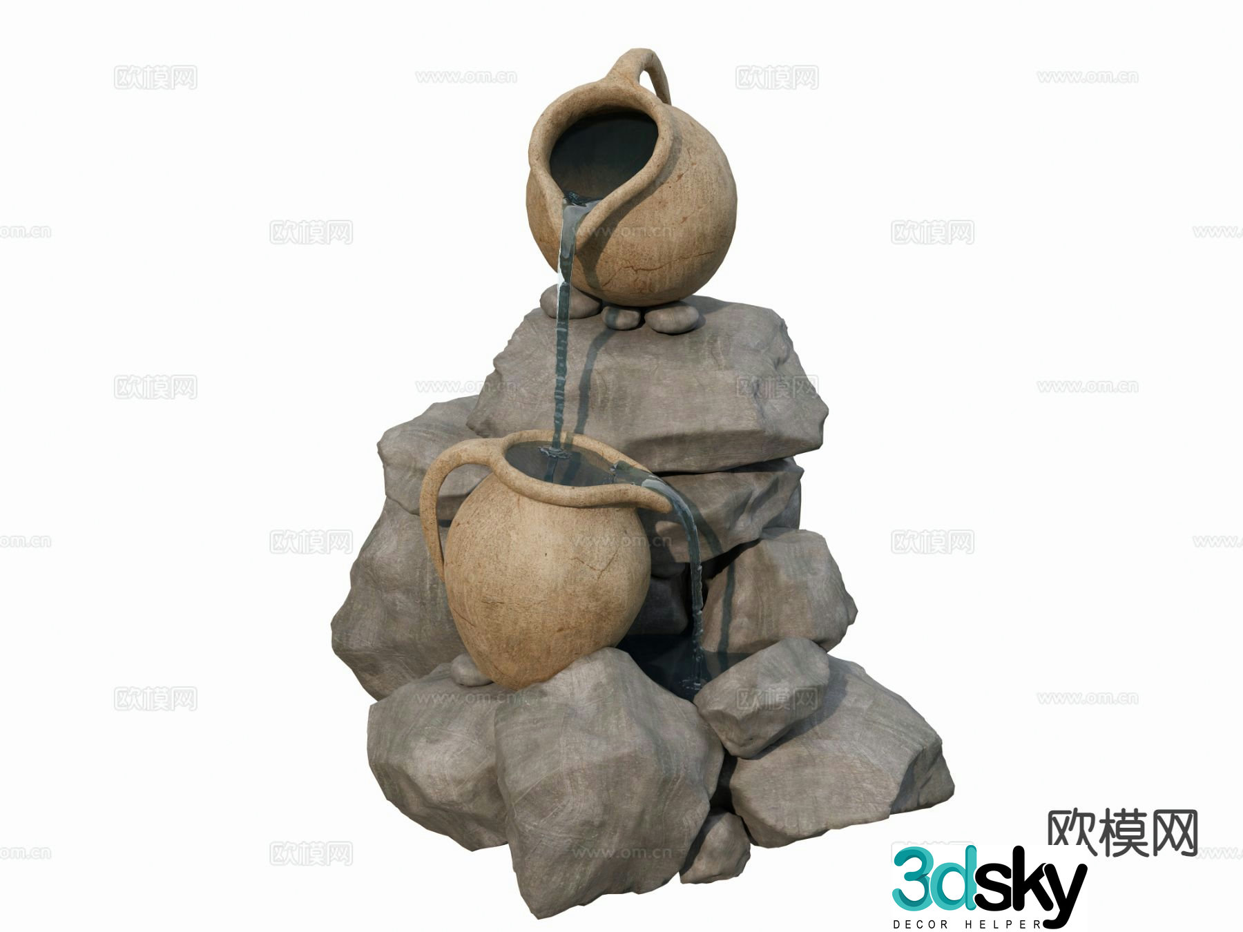 New Chinese style clay pot flowing water 3D model