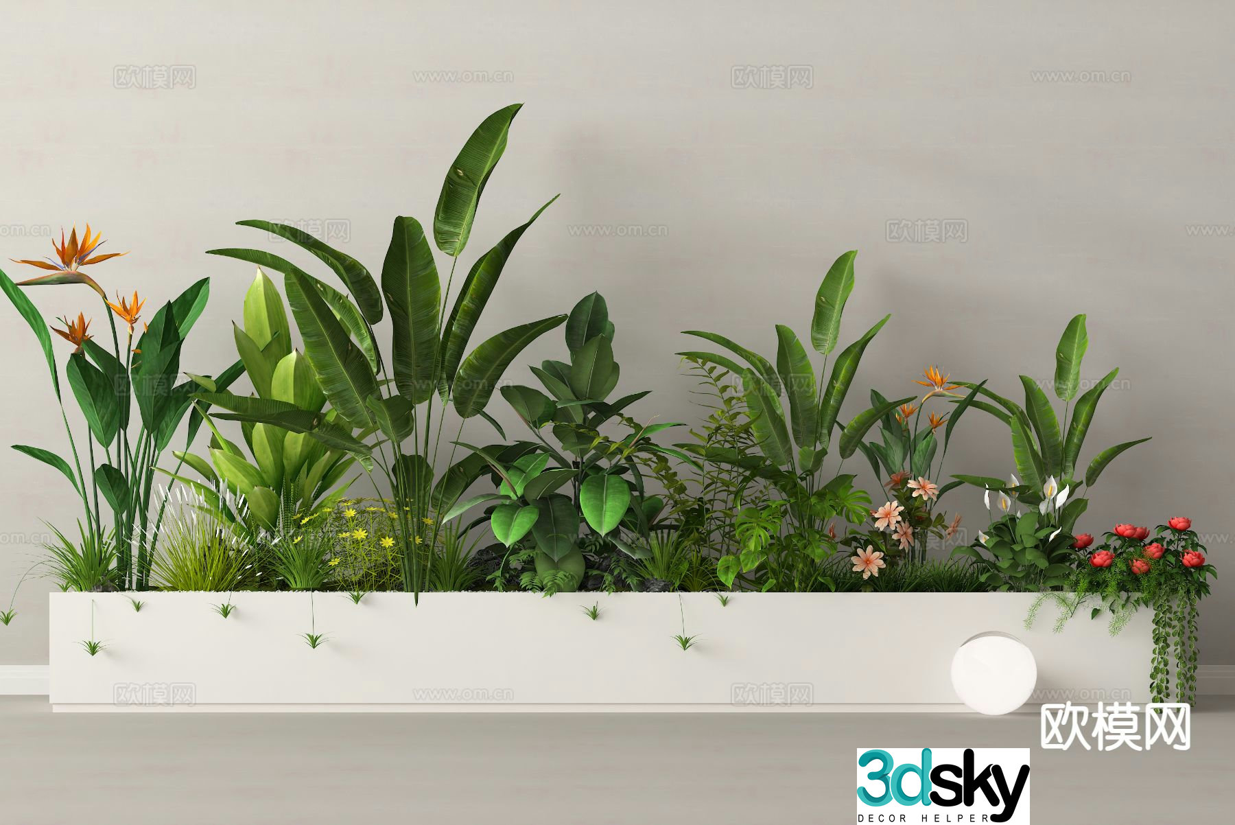 Outdoor flower bed green plant flower box exterior 3D model