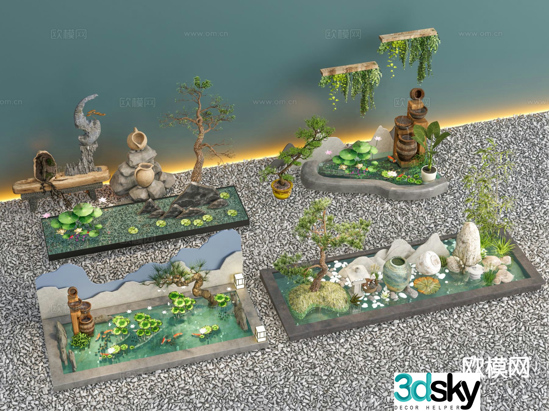 New Chinese style courtyard water feature 3D model