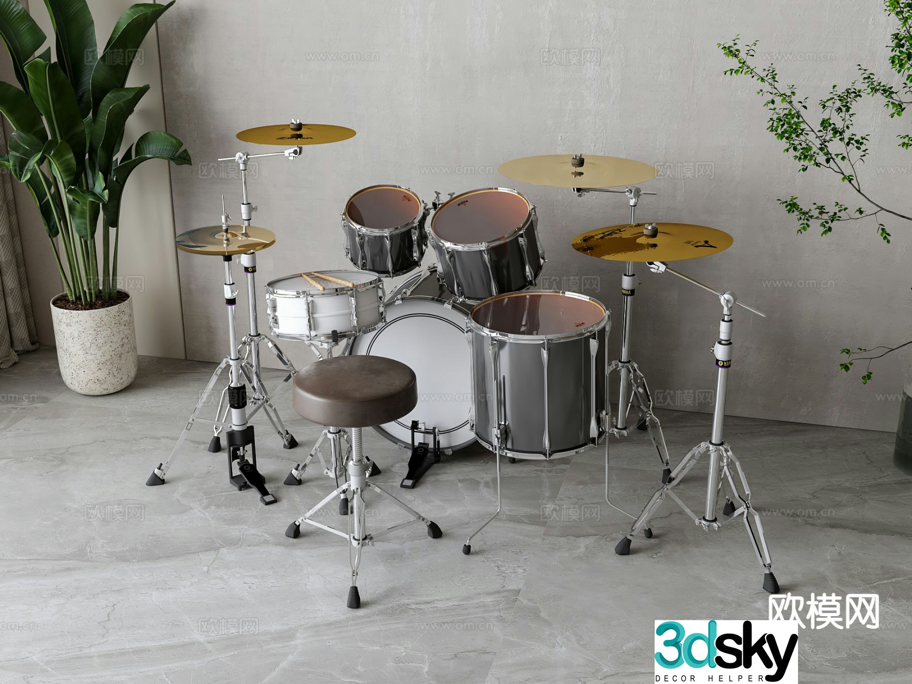 musical instrument drum set 3d model
