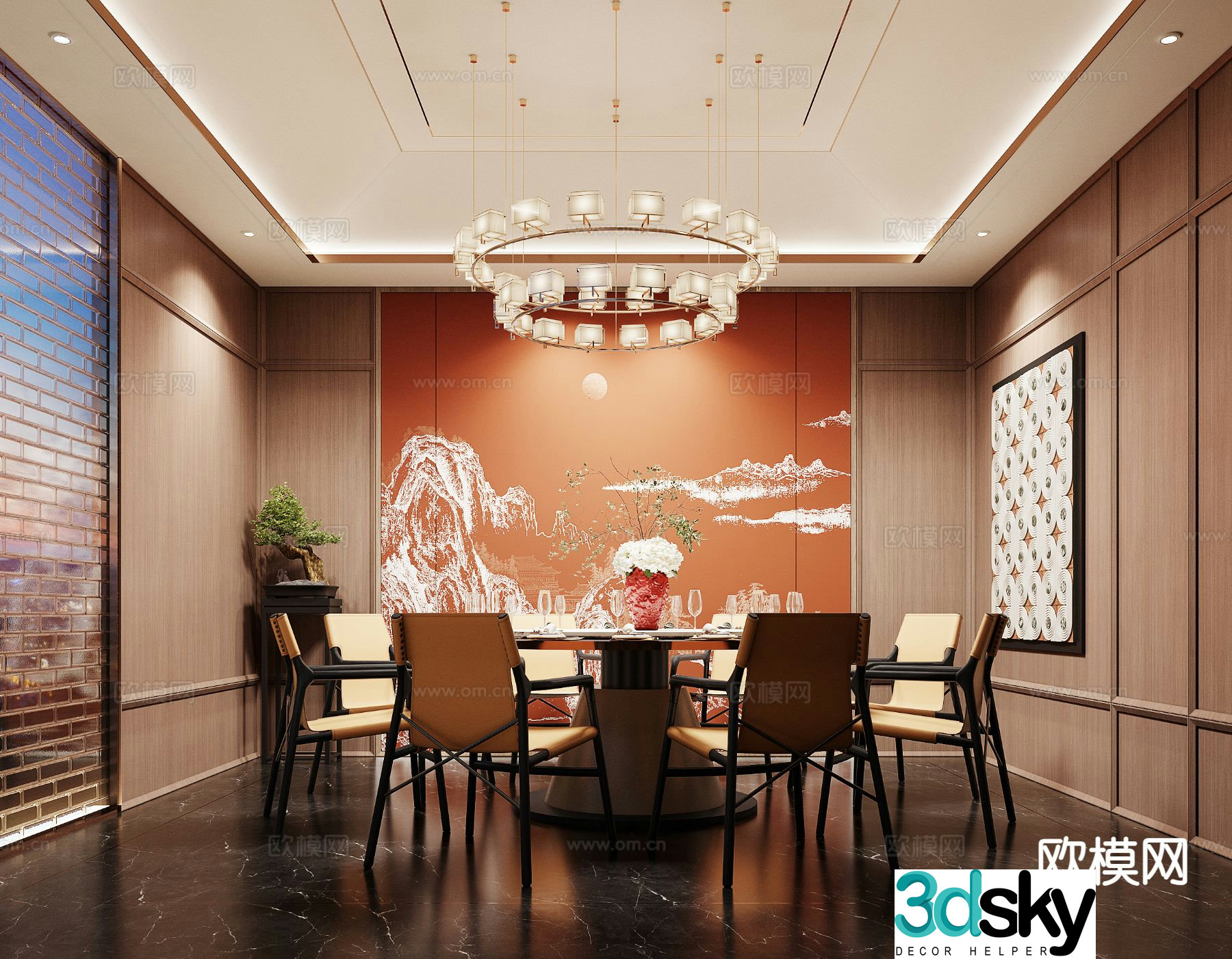Chinese restaurant private room 3D model of restaurant private room