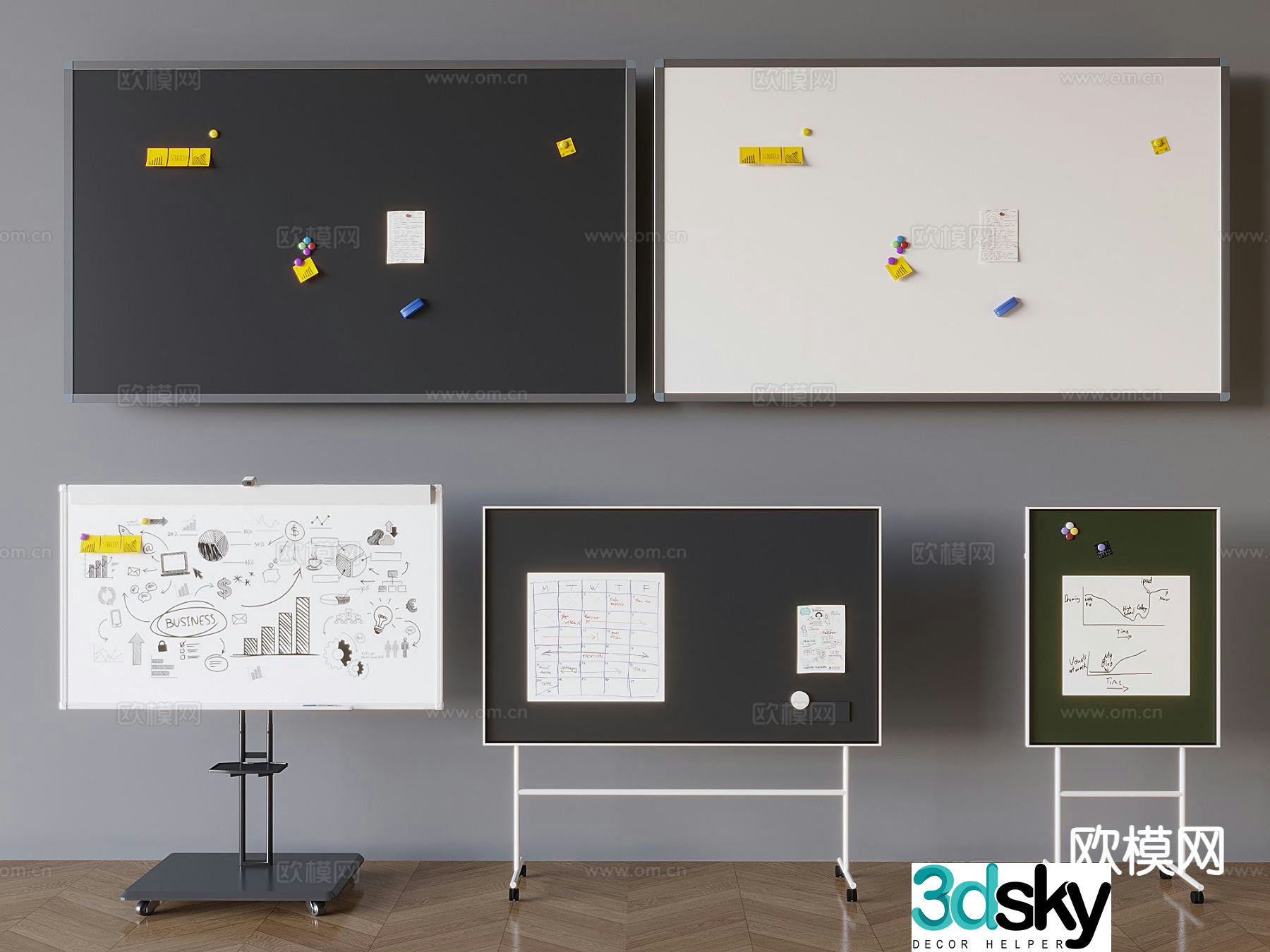 Modern black and white whiteboard 3d model