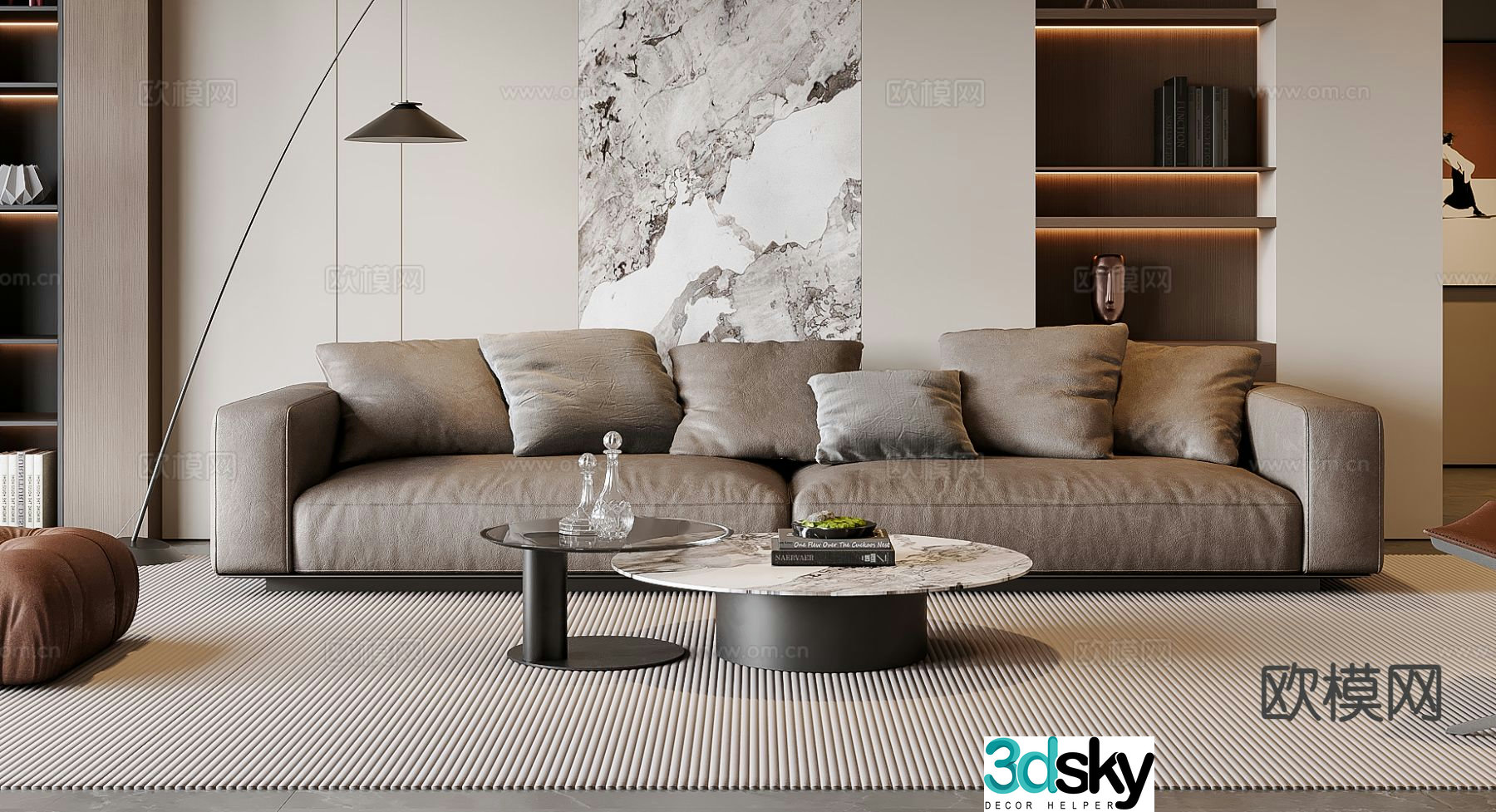 Double sofa leather sofa 3d model