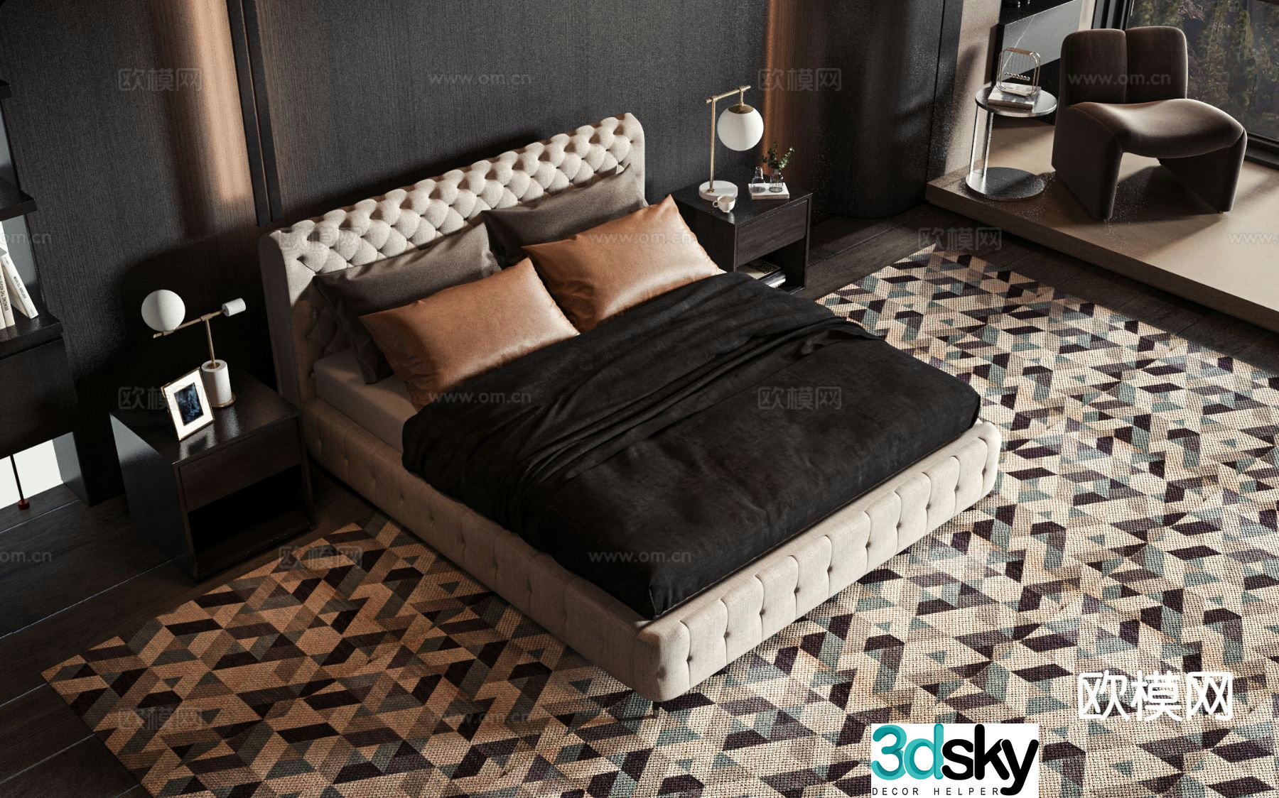 Modern double bed 3d model