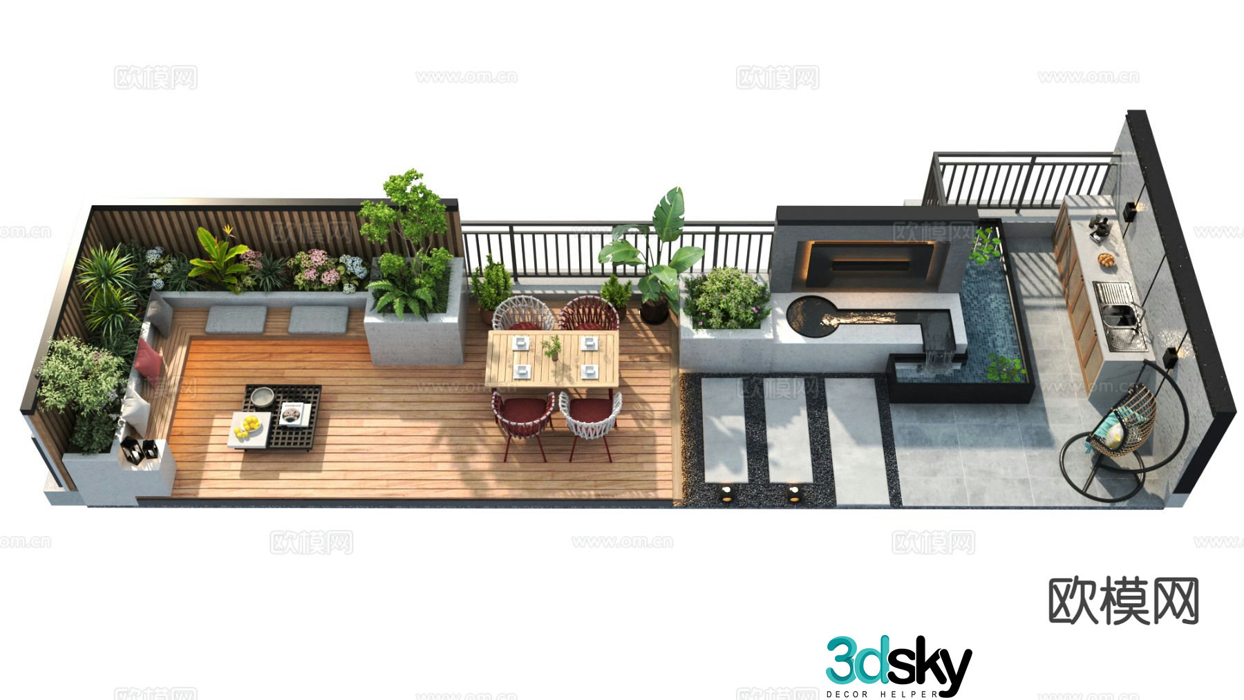 Modern patio landscape courtyard landscape 3d model
