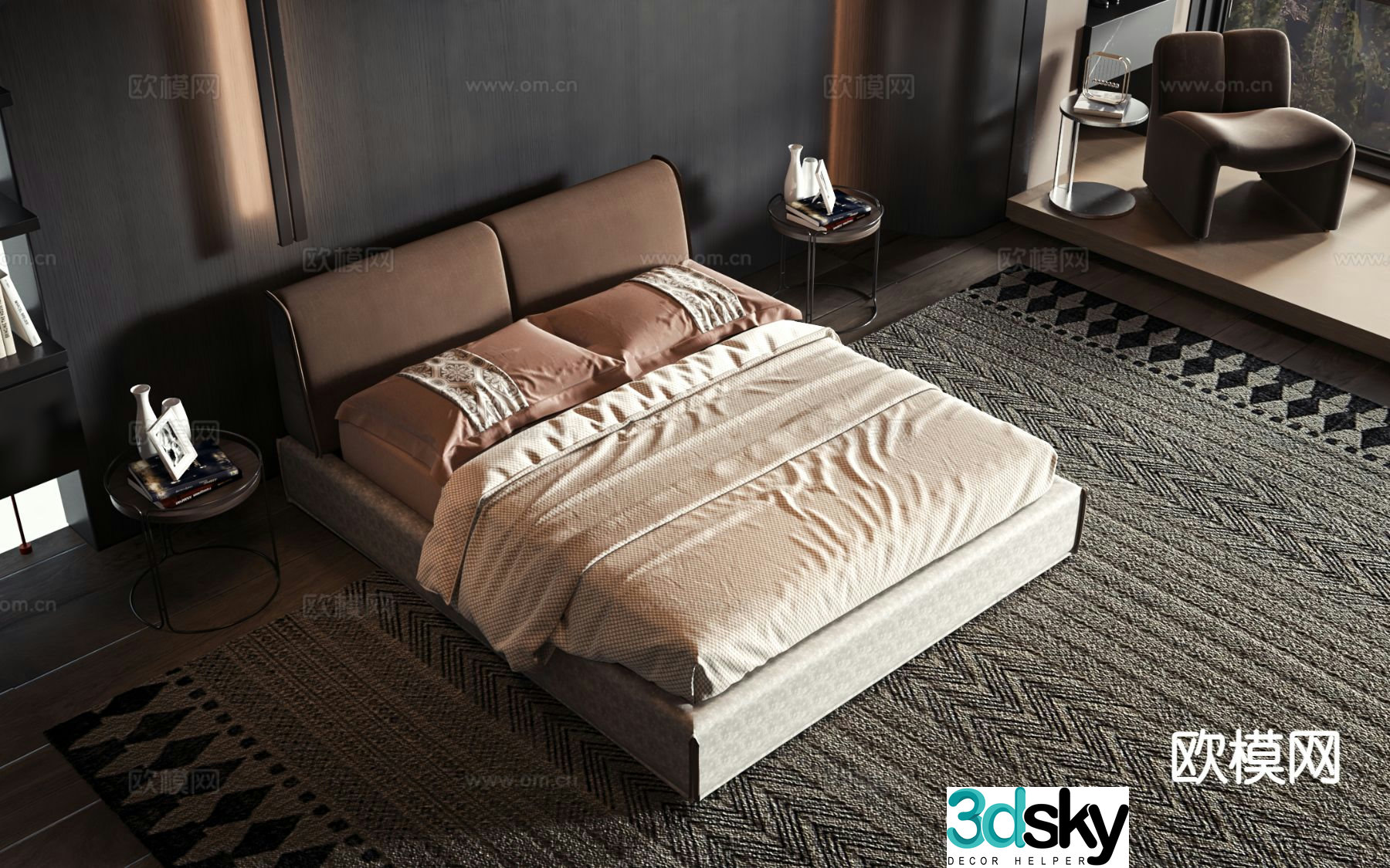 Modern double bed 3d model