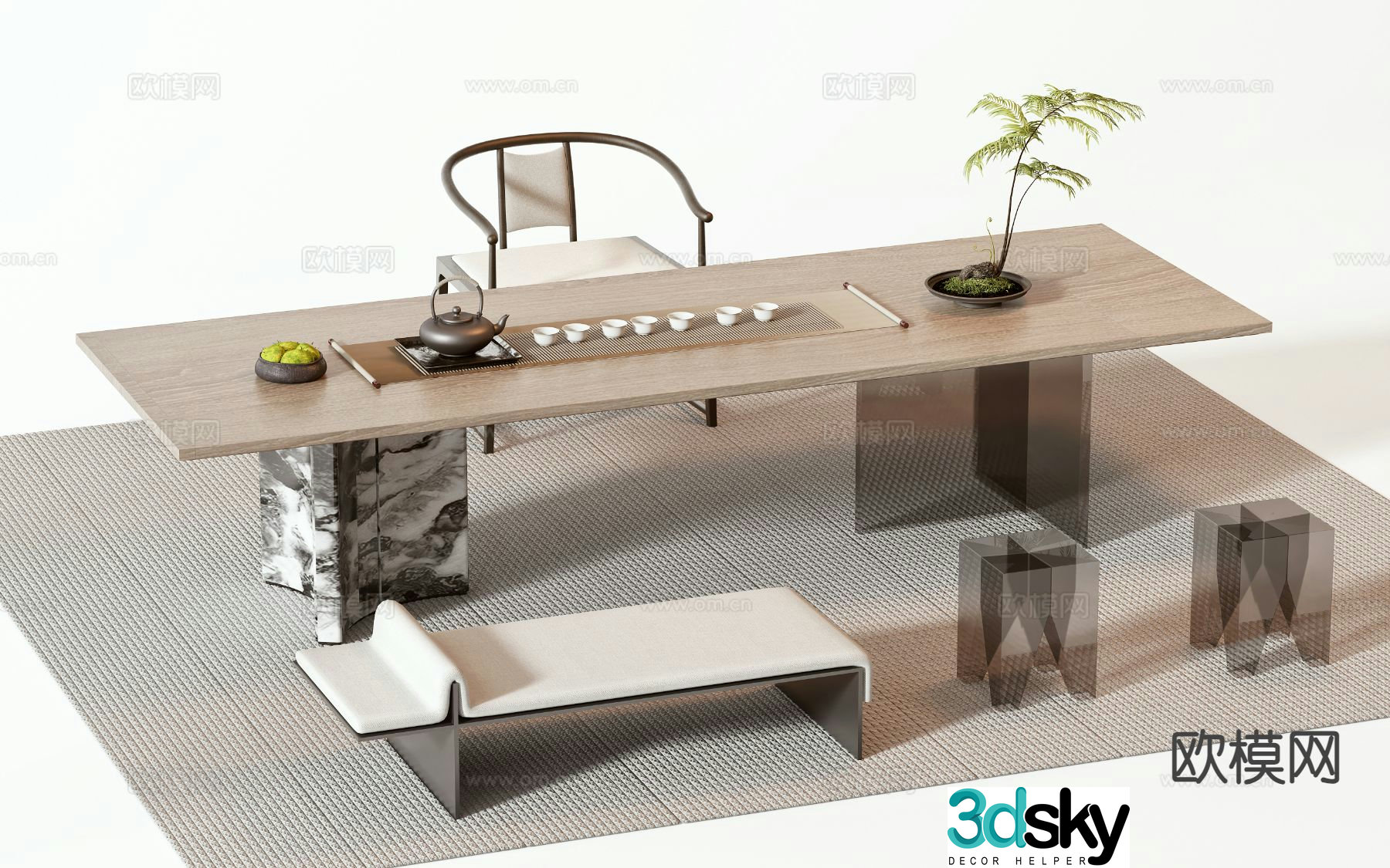 Log style tea table tea table 3d model