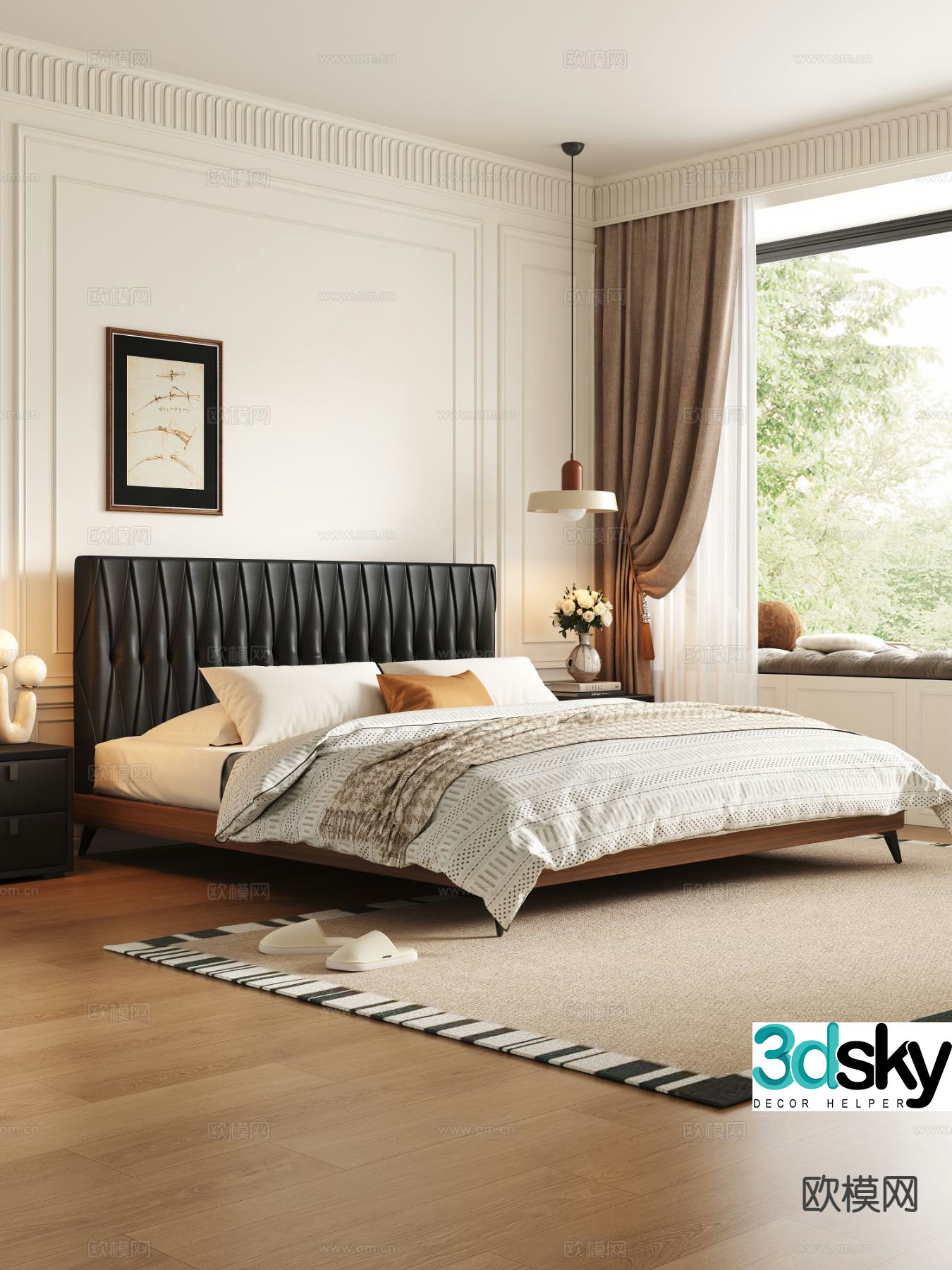 Medieval style double bed 3d model