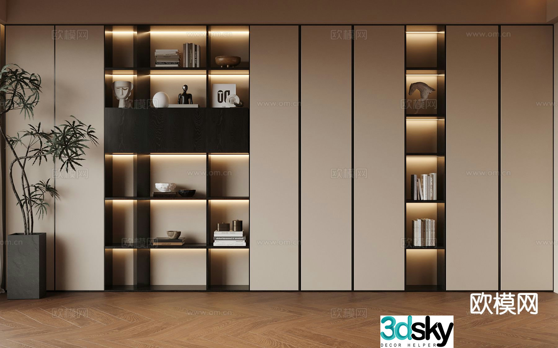 Modern bookcase display case 3d model