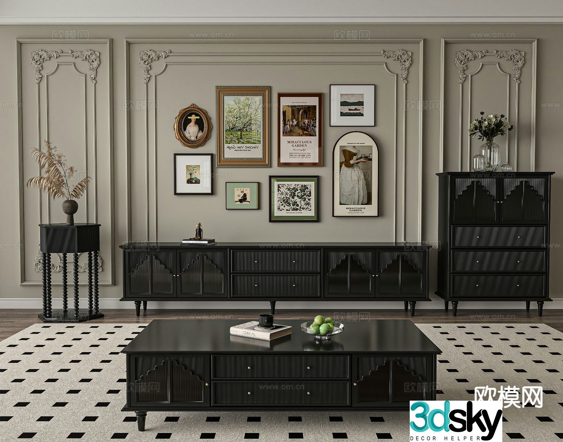 French TV cabinet retro TV cabinet 3d model
