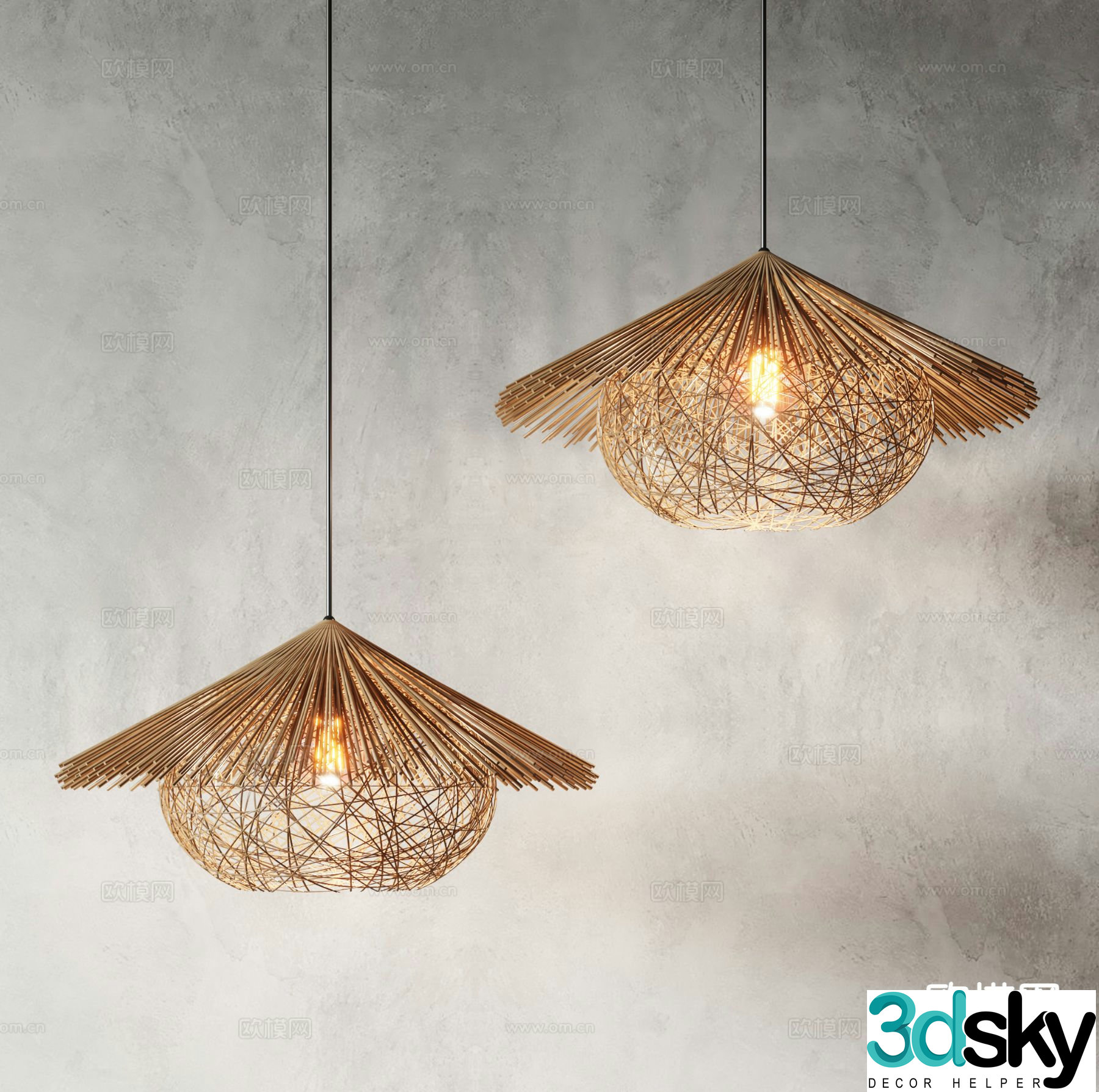 Wabi-sabi chandelier bamboo chandelier 3d model