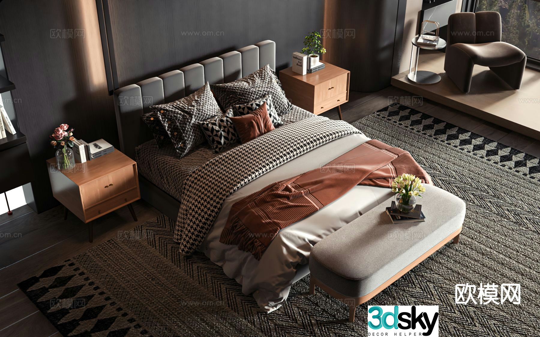 Modern double bed 3d model