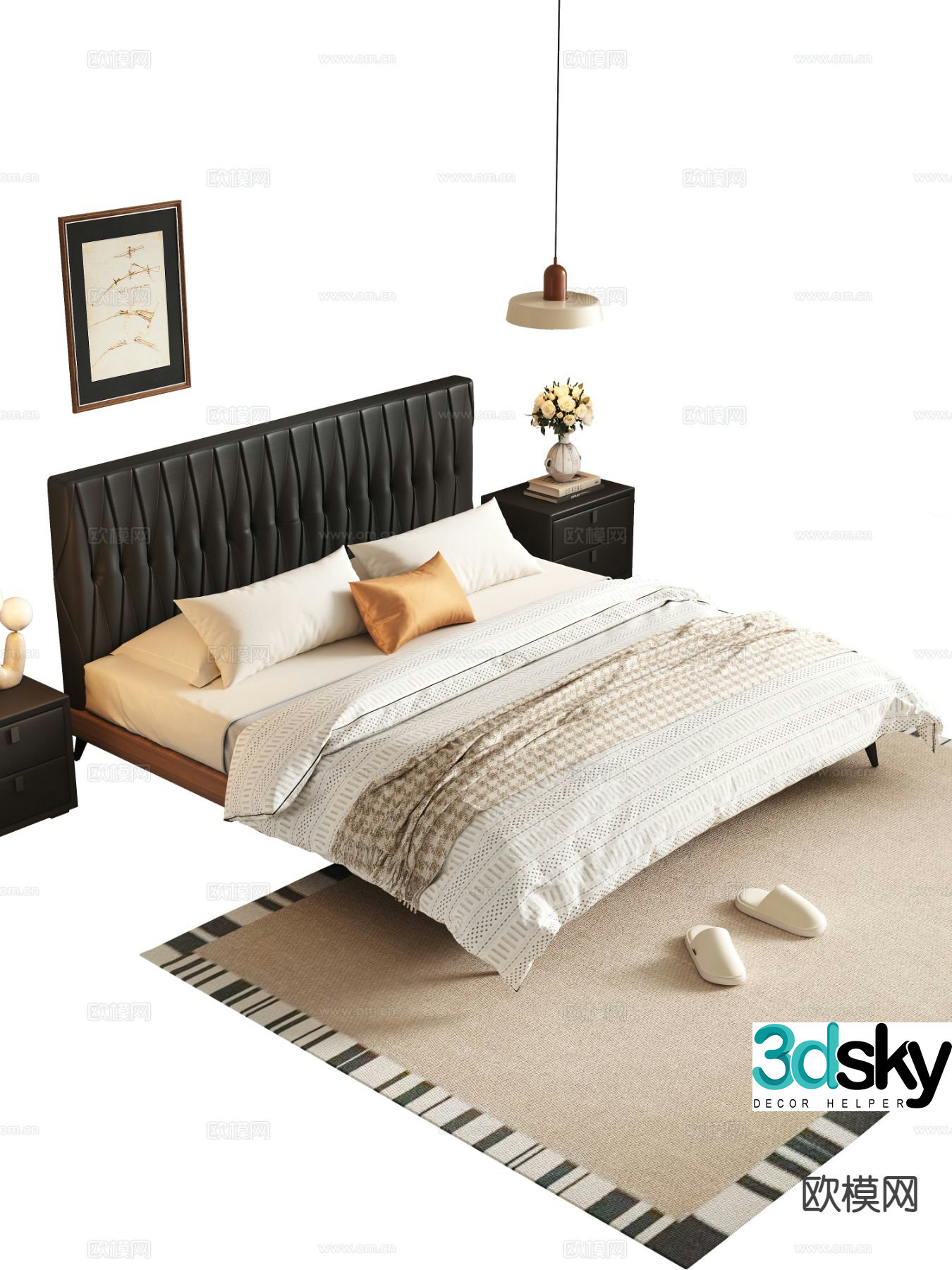 Medieval style double bed 3d model