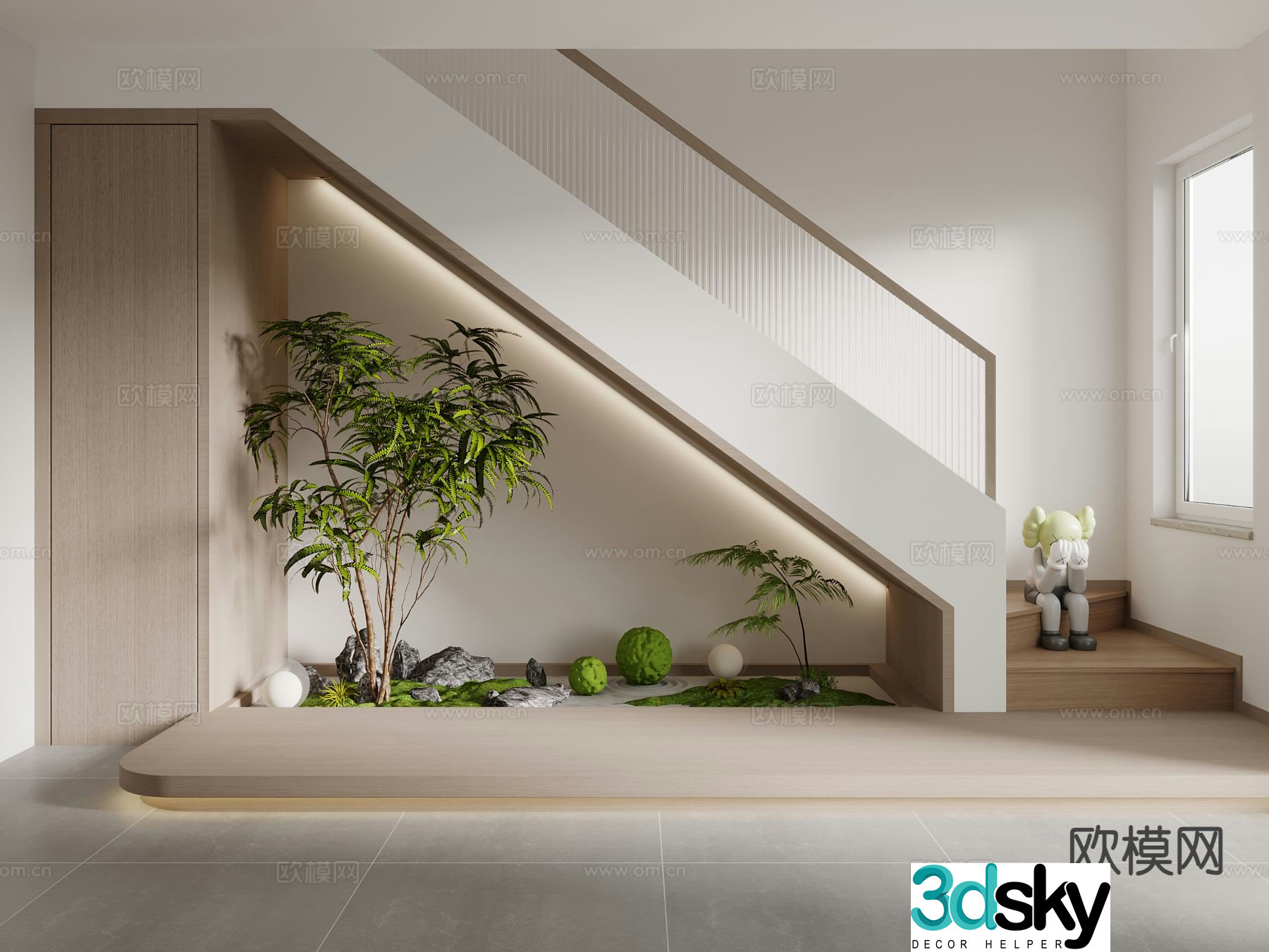 Modern stairwell landscape sketch 3d model