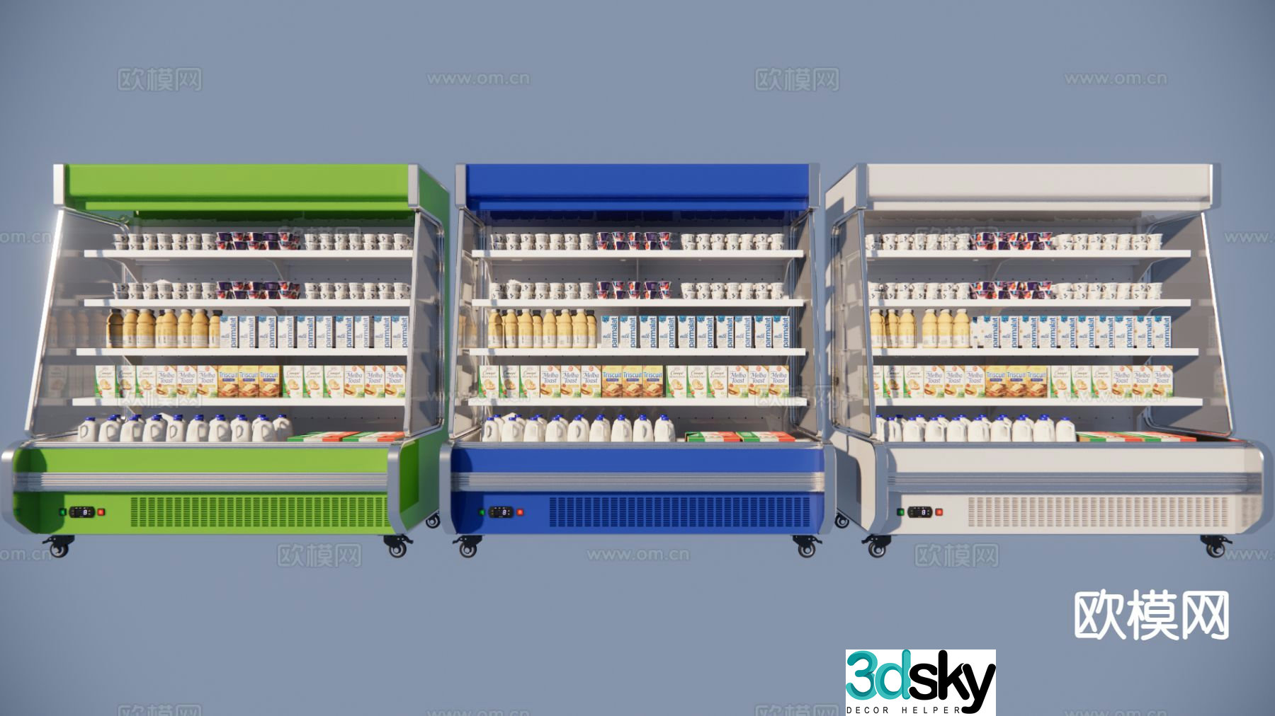 Supermarket shelves display cabinets freezers air curtain cabinets 3D model