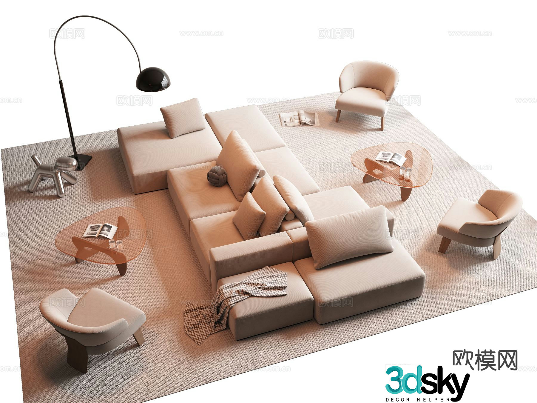 Modern modular sofa backrest sofa 3d model