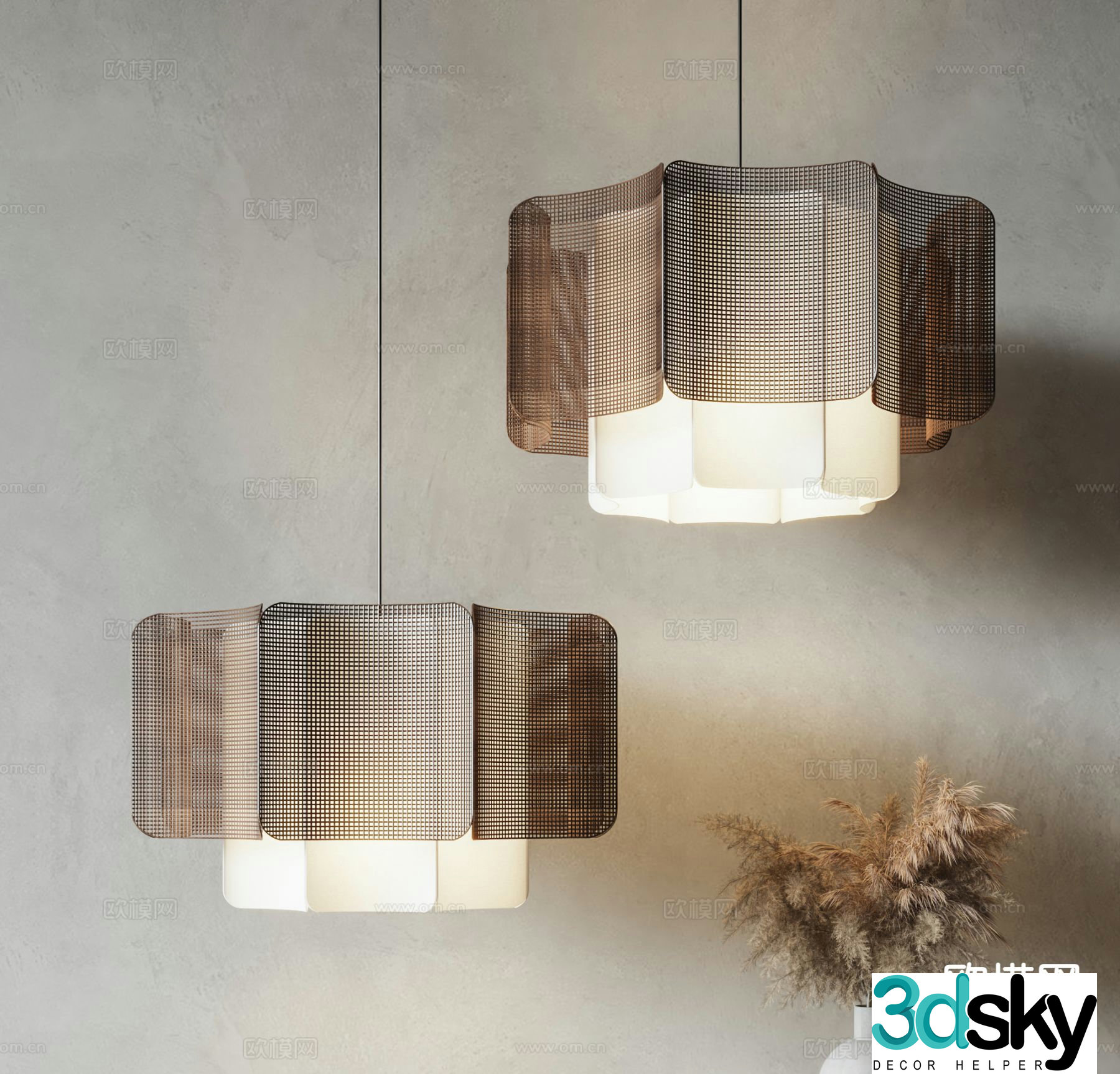 Wabi-sabi chandelier bamboo chandelier 3d model
