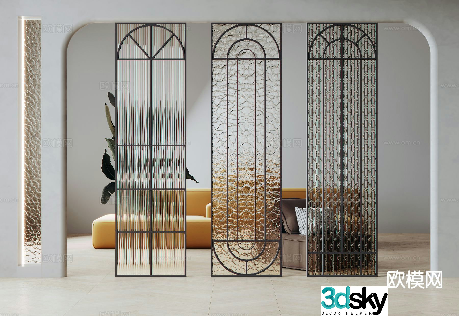 Changhong glass partition carved art glass 3d model