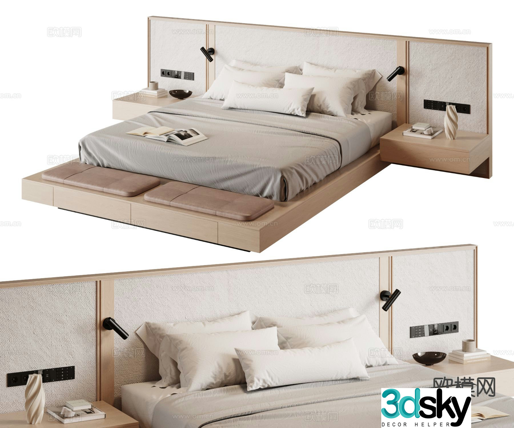 Wabi-sabi double bed 3d model