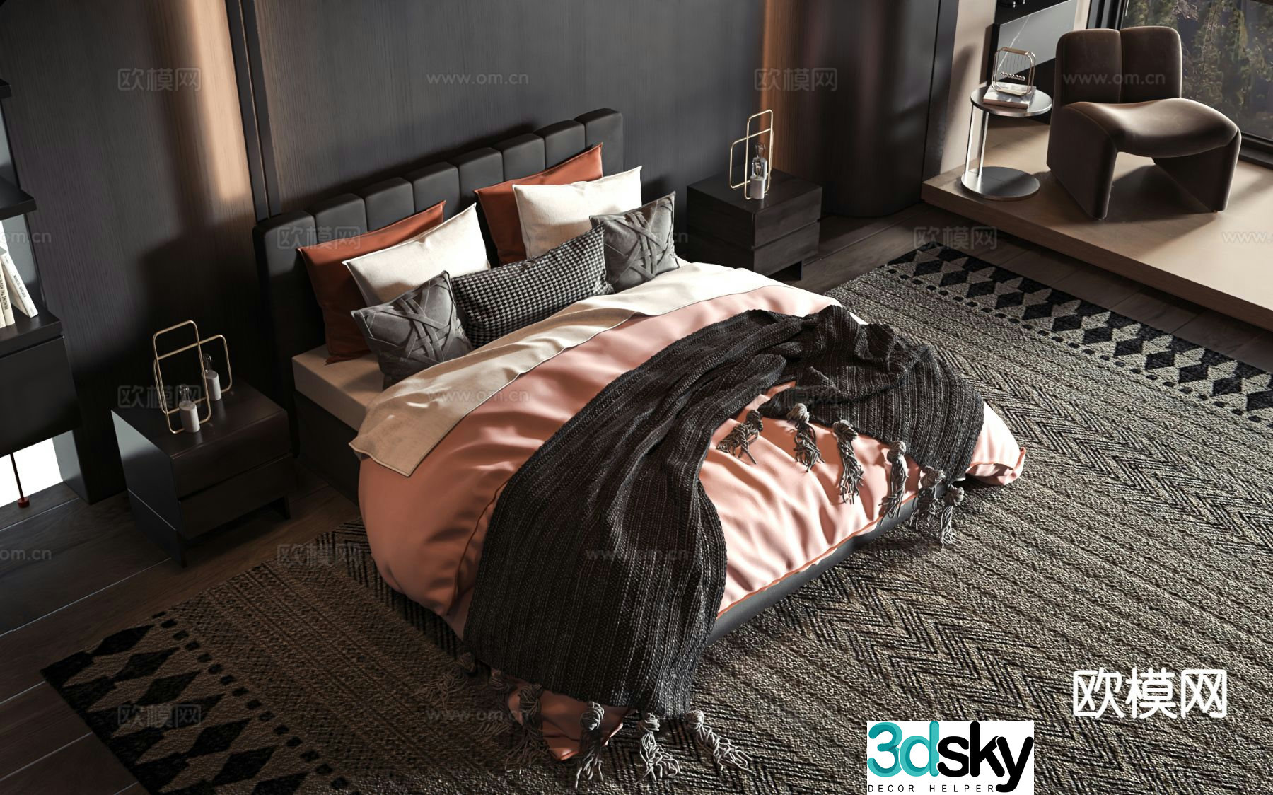 Modern double bed 3d model