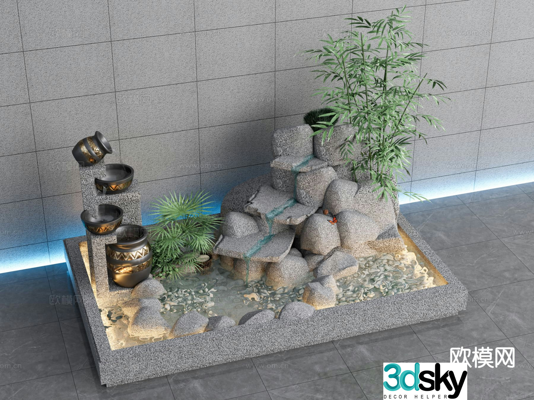 New Chinese style rockery waterscape 3D model