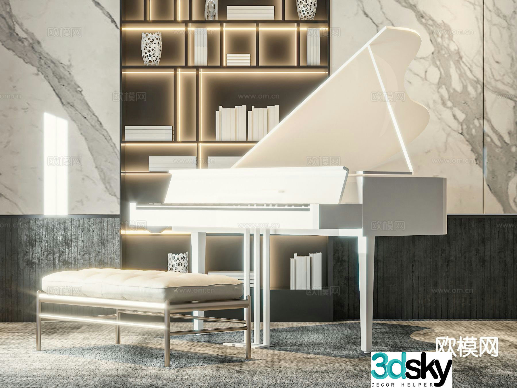 piano white piano 3d model