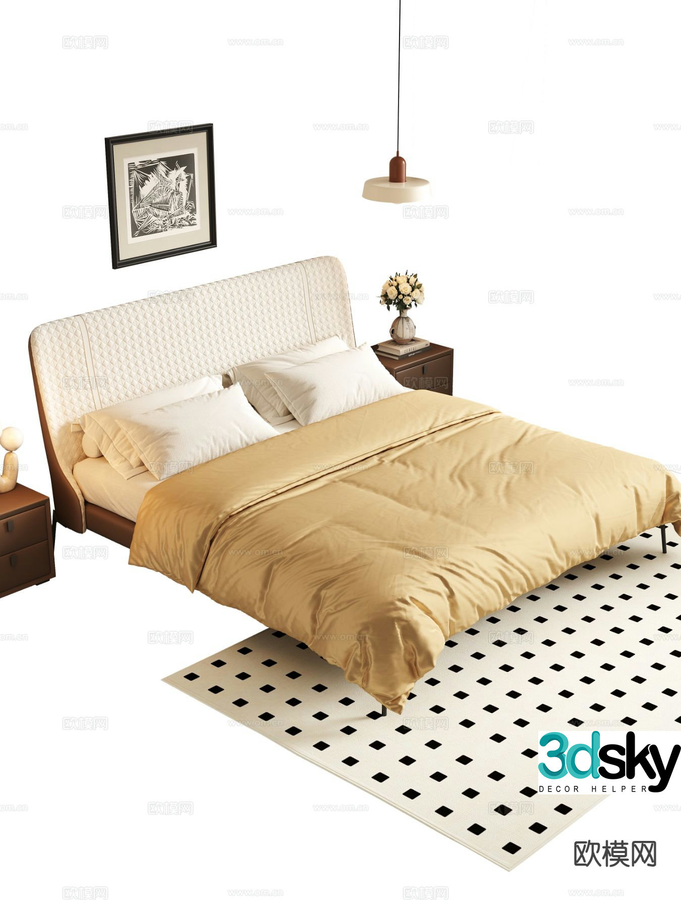 Medieval style double bed 3d model