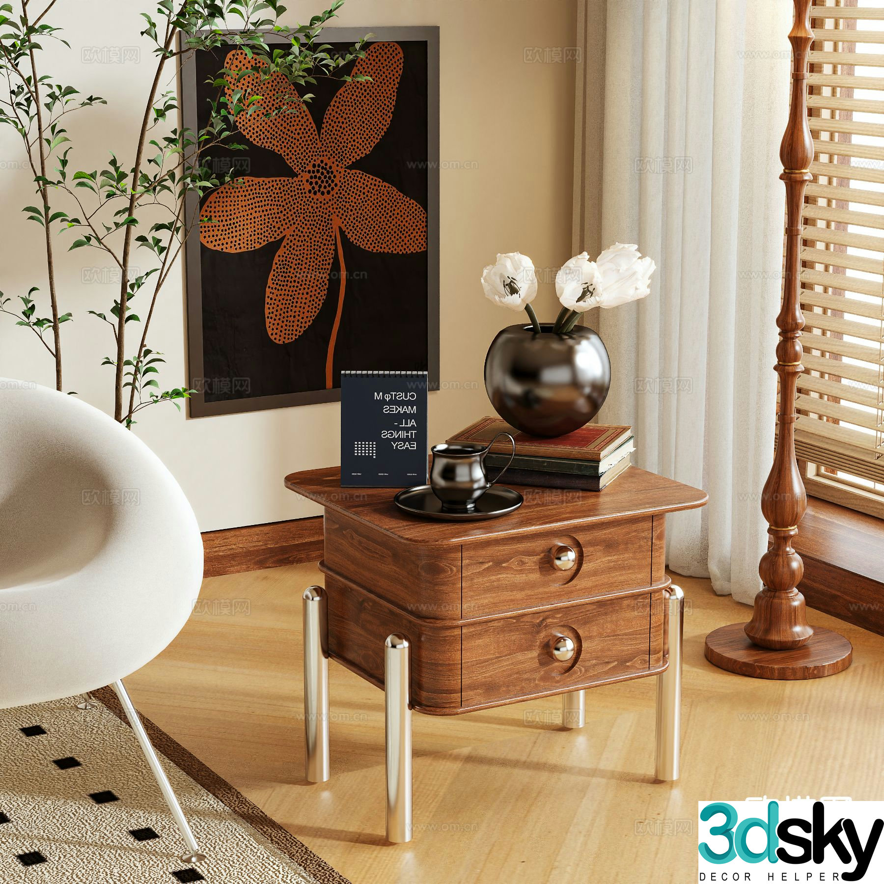 Medieval style bedside table 3d model