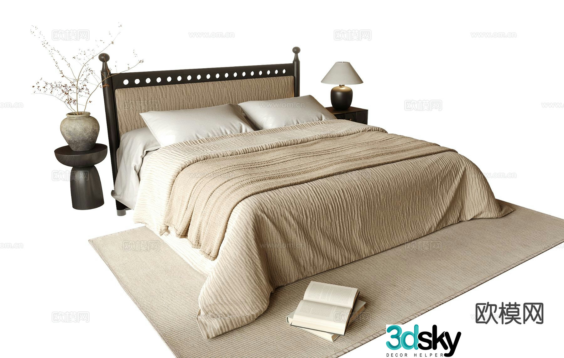 Medieval style double bed 3d model