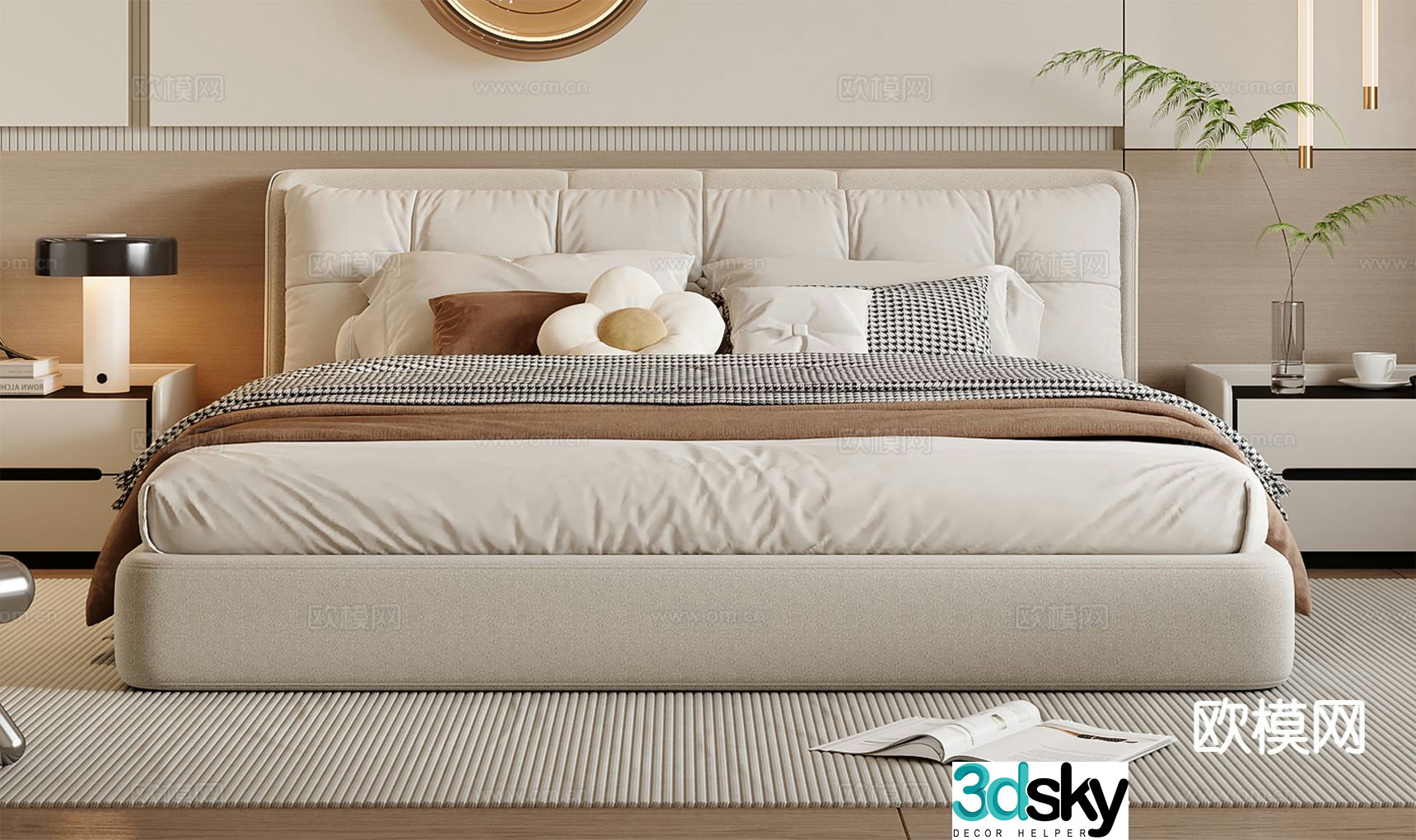 Cream style double bed 3d model
