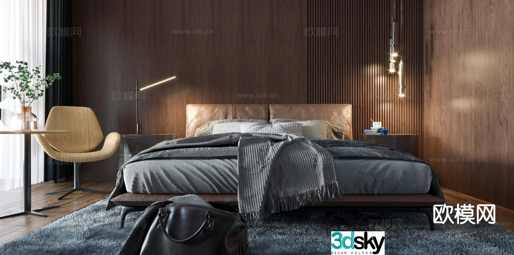 Italian double bed 3d model