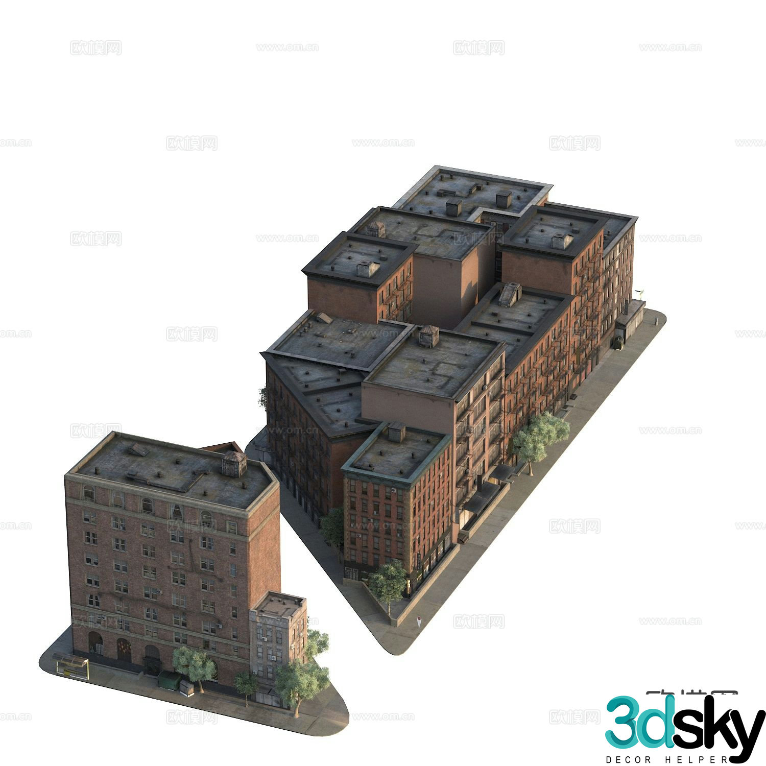 Retro street view building 3d model