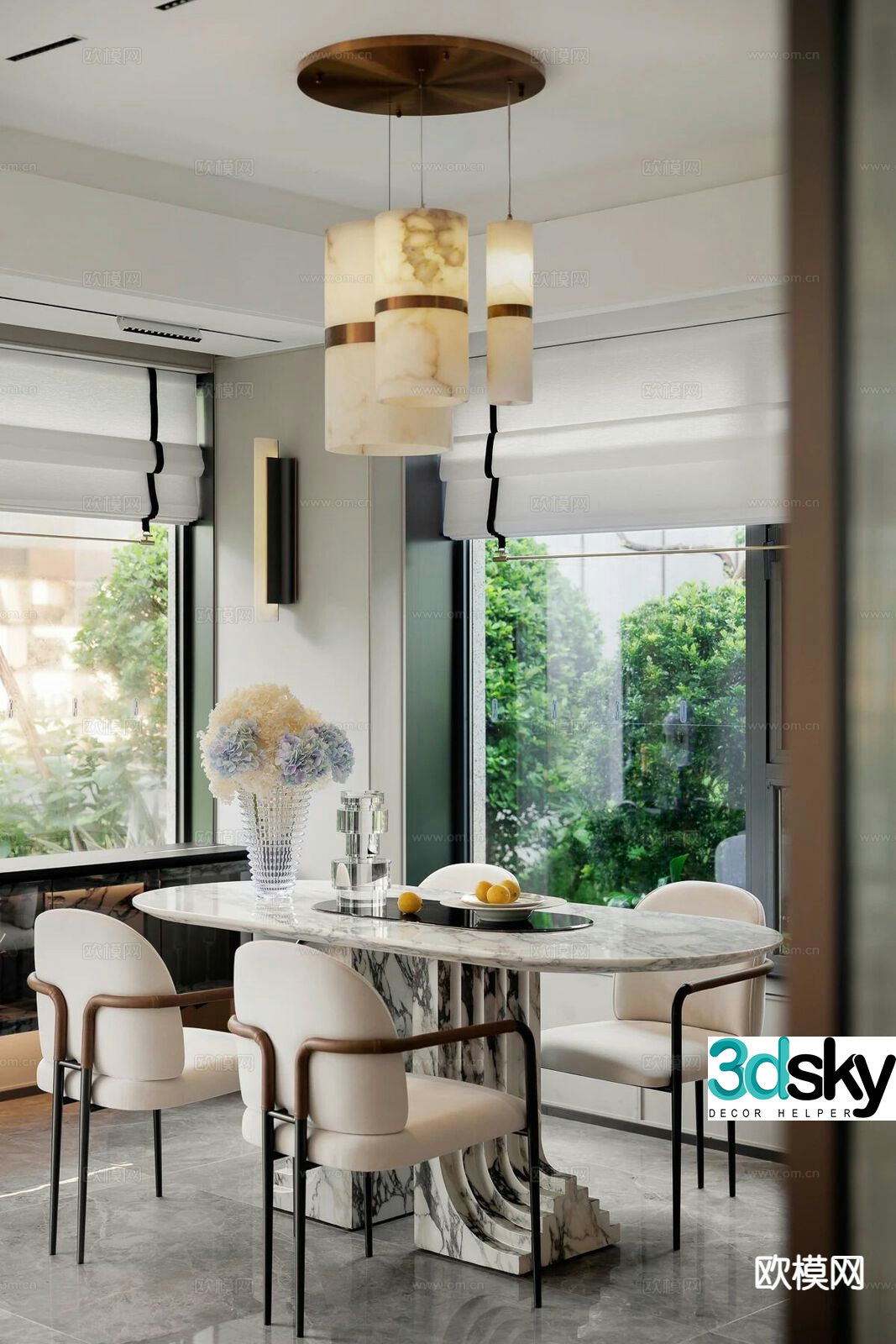 Light luxury dining table and chairs Oval dining table 3D model