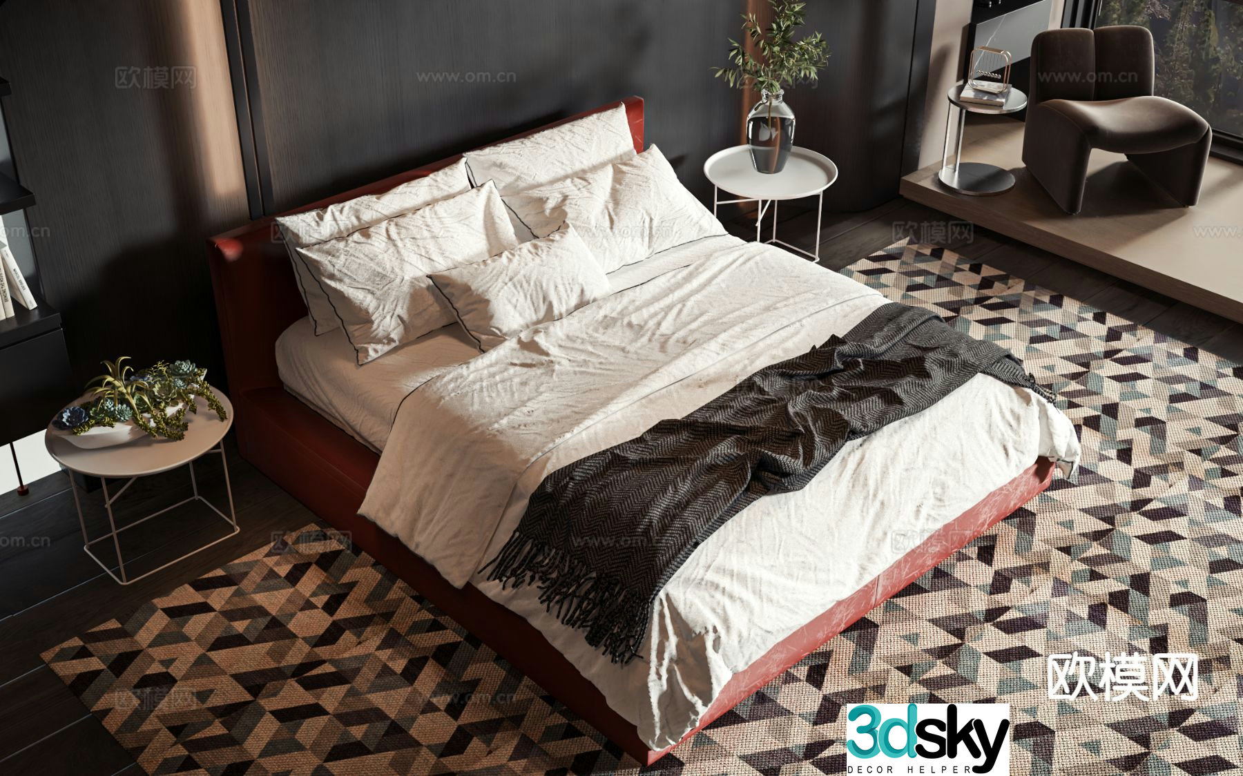 Modern double bed 3d model
