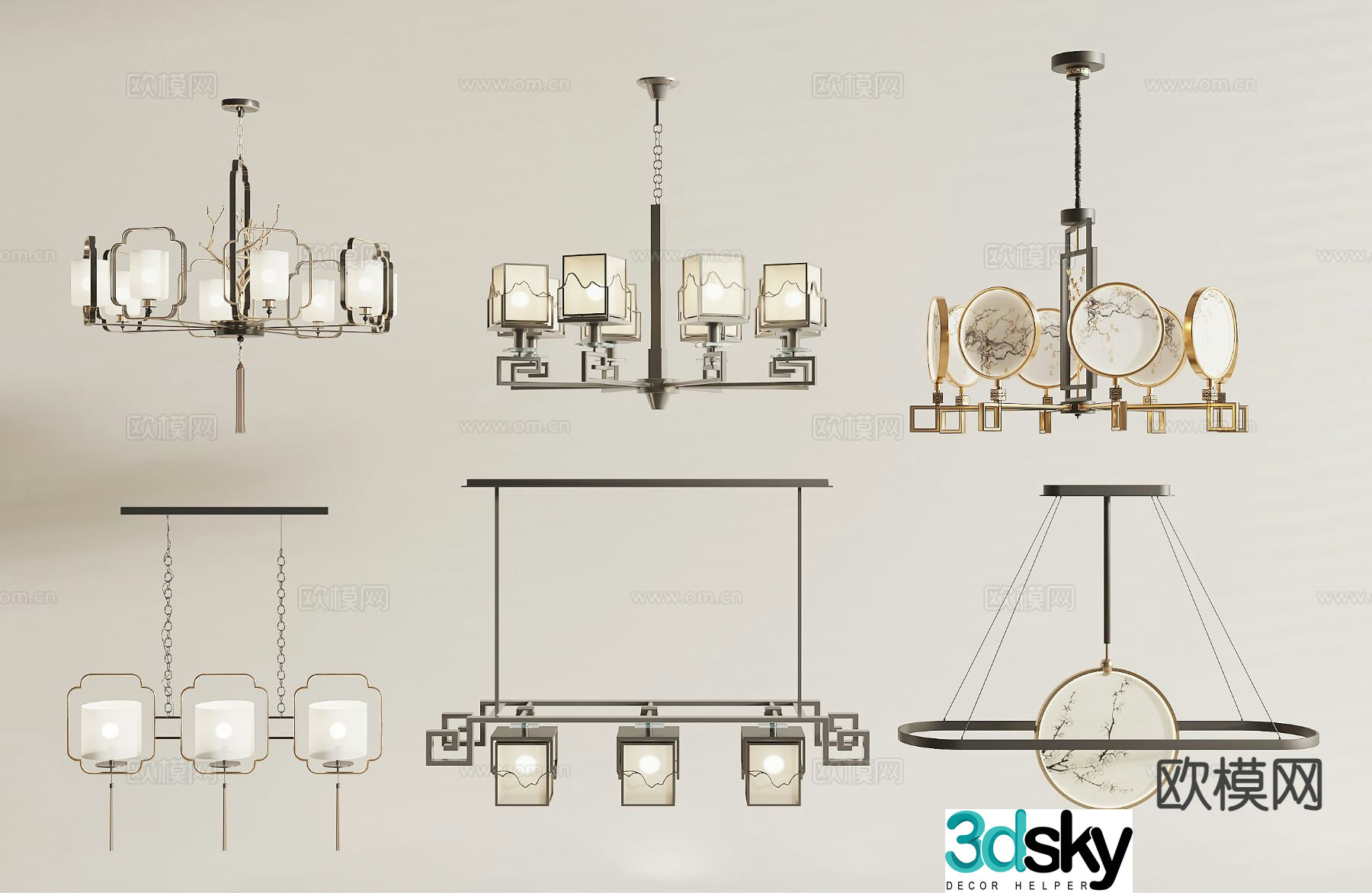 New Chinese style chandelier hall chandelier 3d model