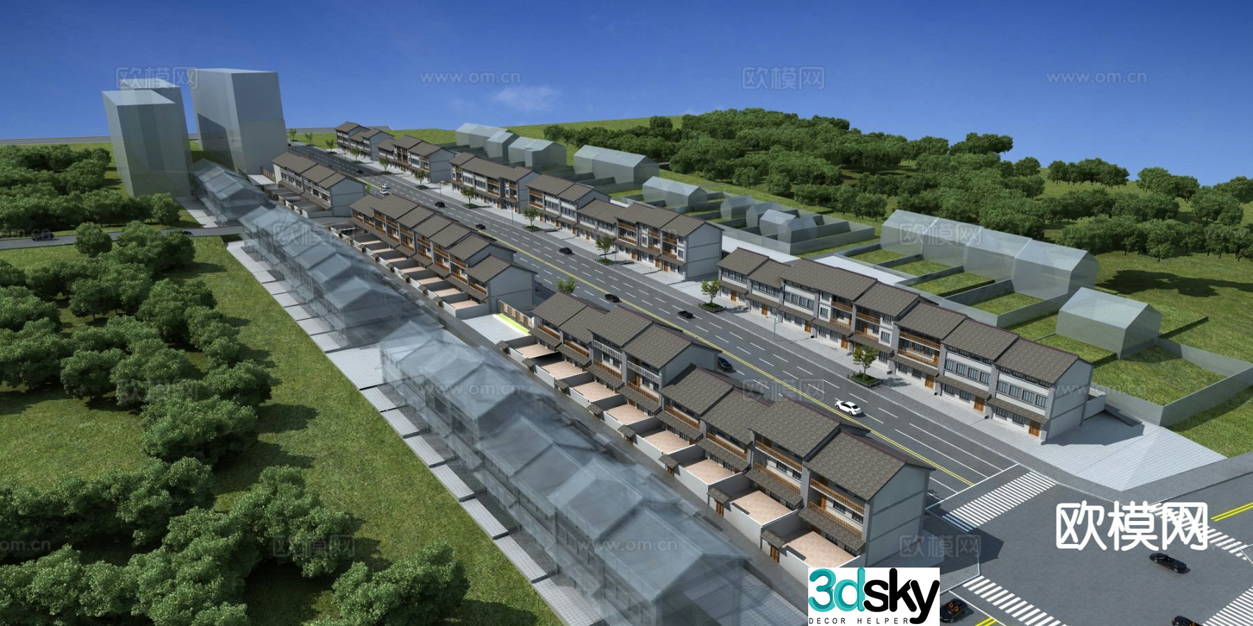Aerial view of the ancient town 3D model of self-built house
