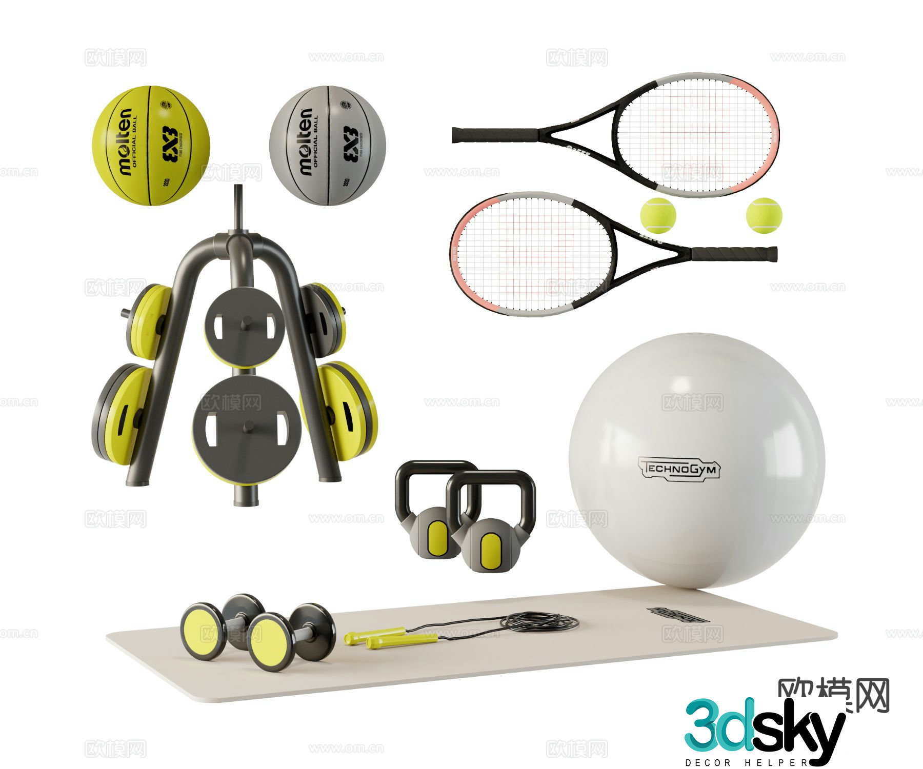 Sports equipment basketball tennis yoga ball 3d model
