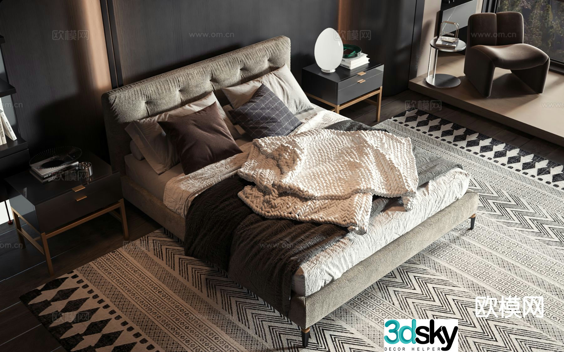 Modern double bed 3d model